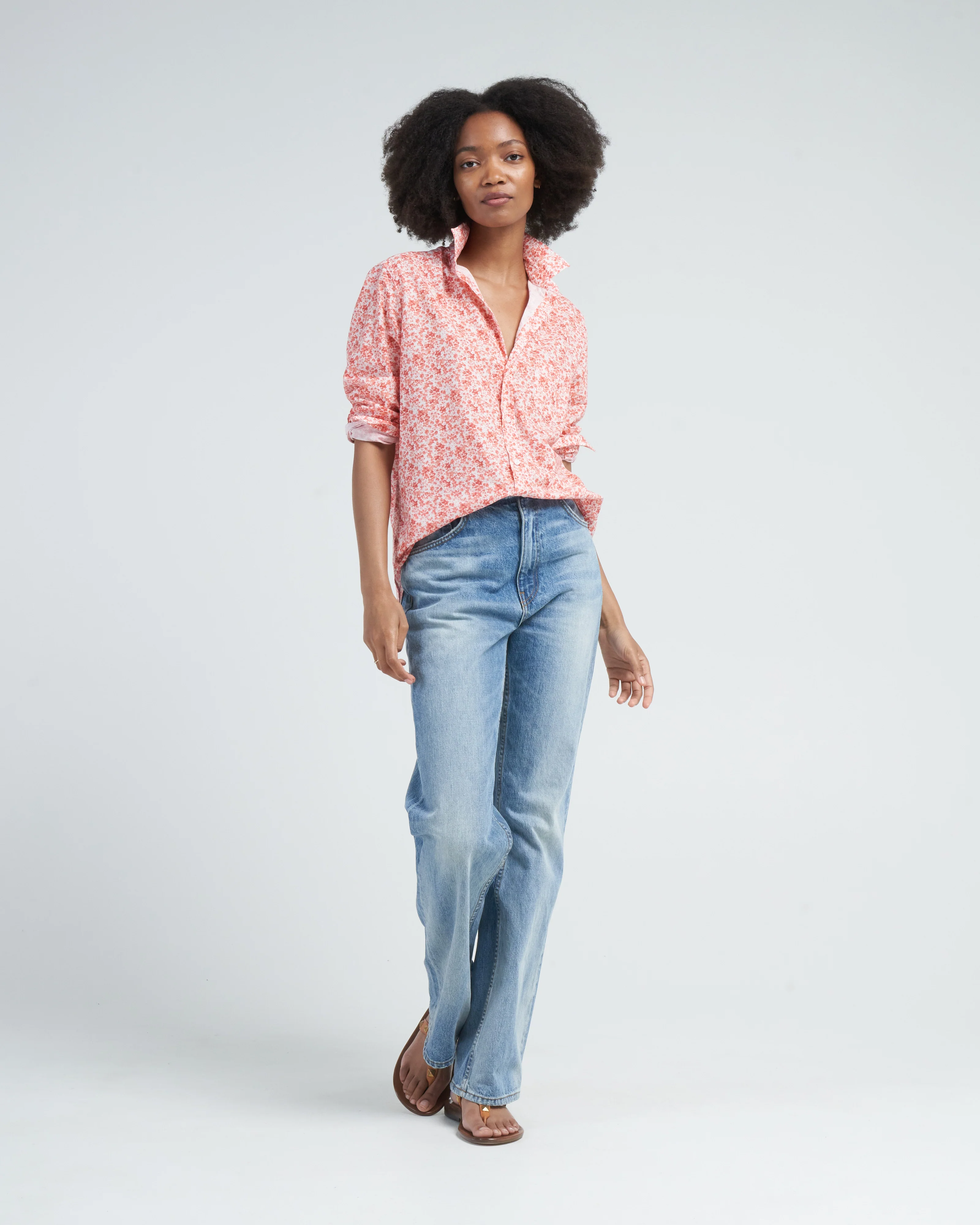 eileen relaxed button-up shirt - peach florals - Image 2