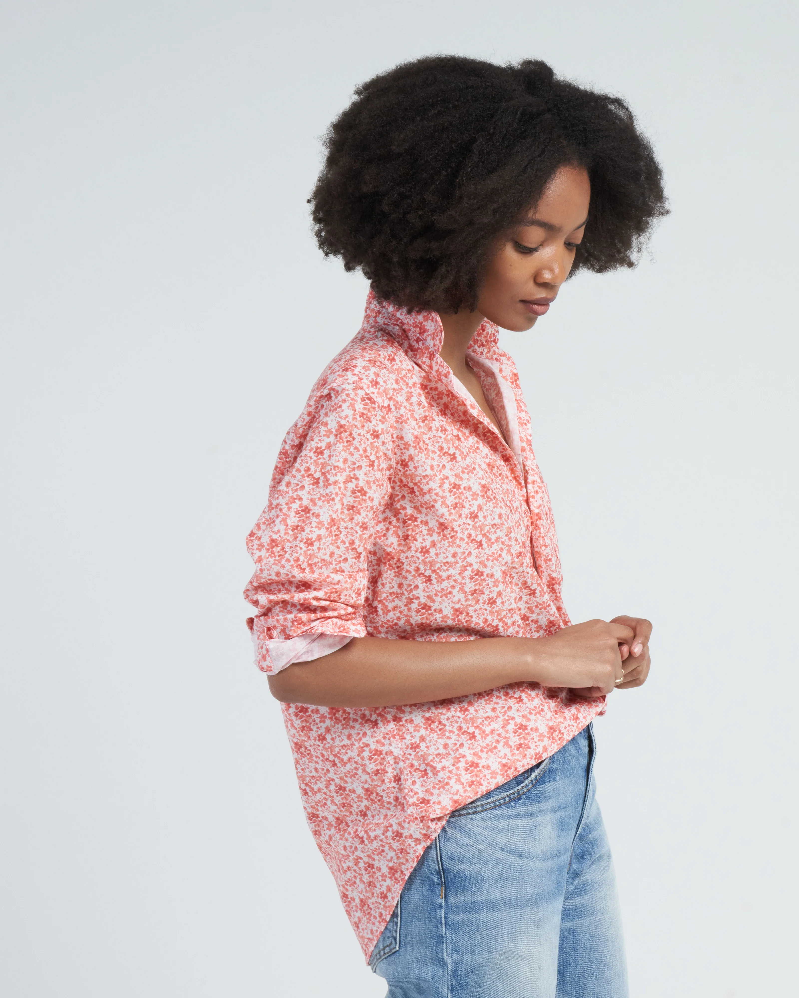 eileen relaxed button-up shirt - peach florals - Image 3