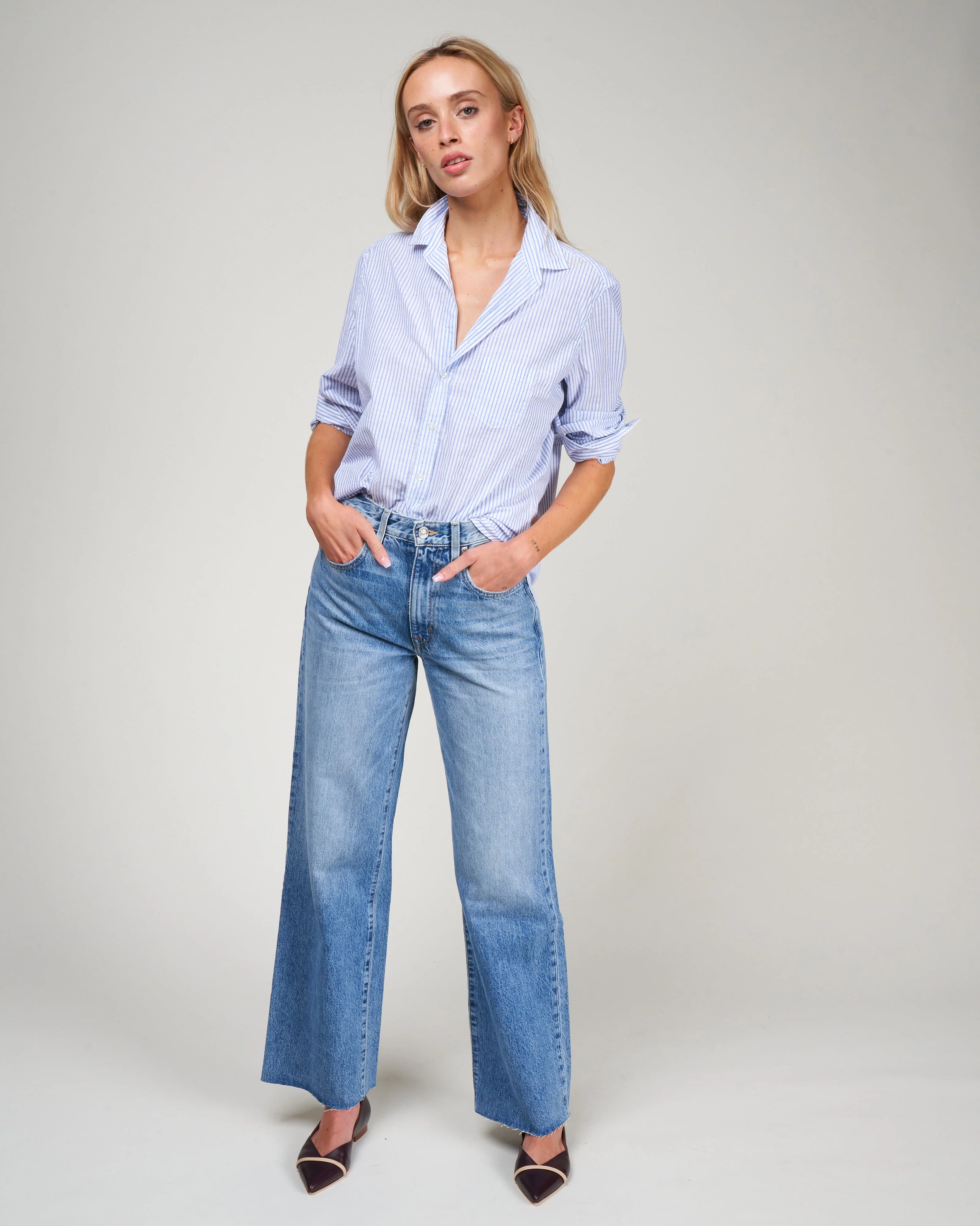 eileen woven button up - blue stripe - Image 2