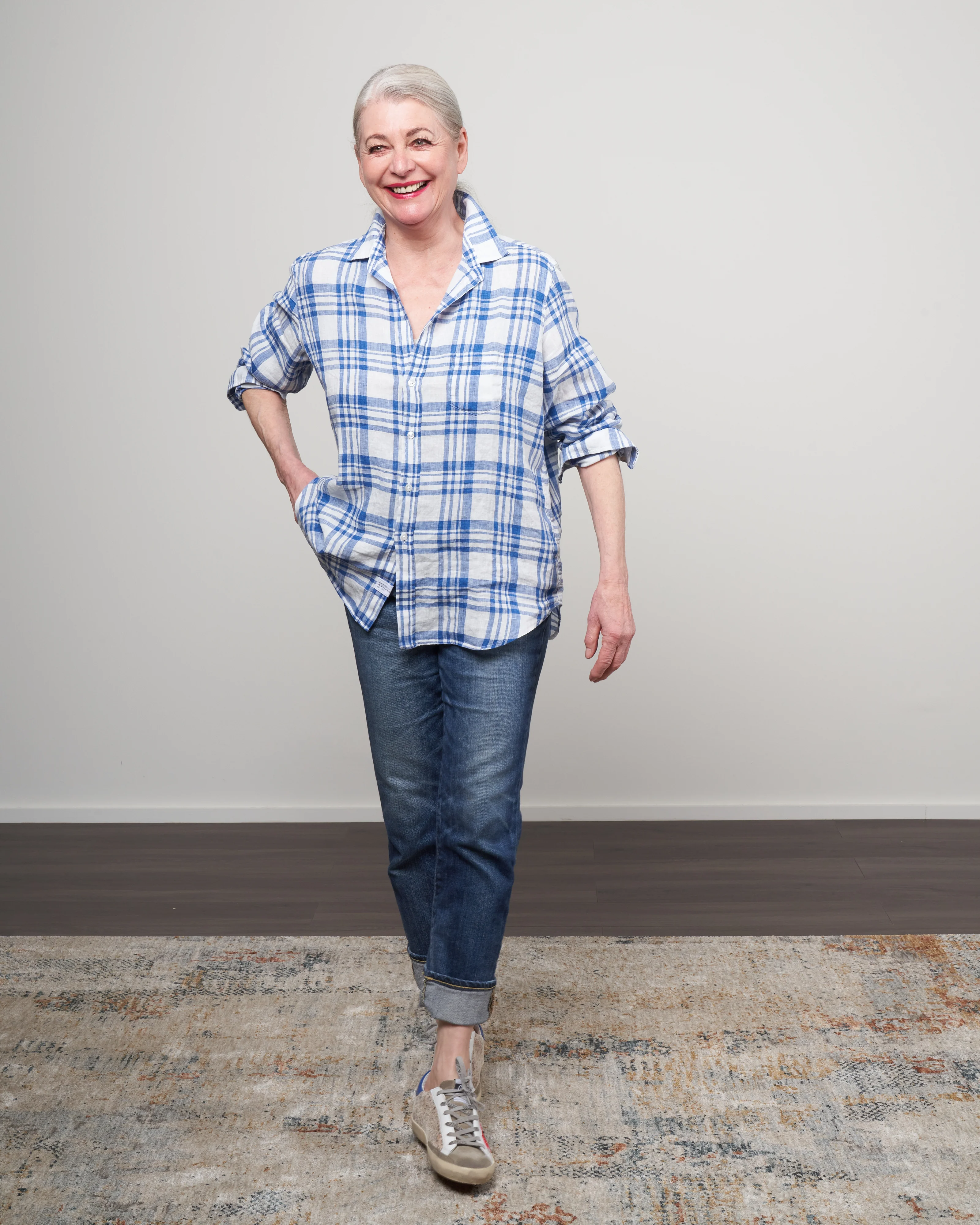 eileen woven button up - blue plaid - Image 2