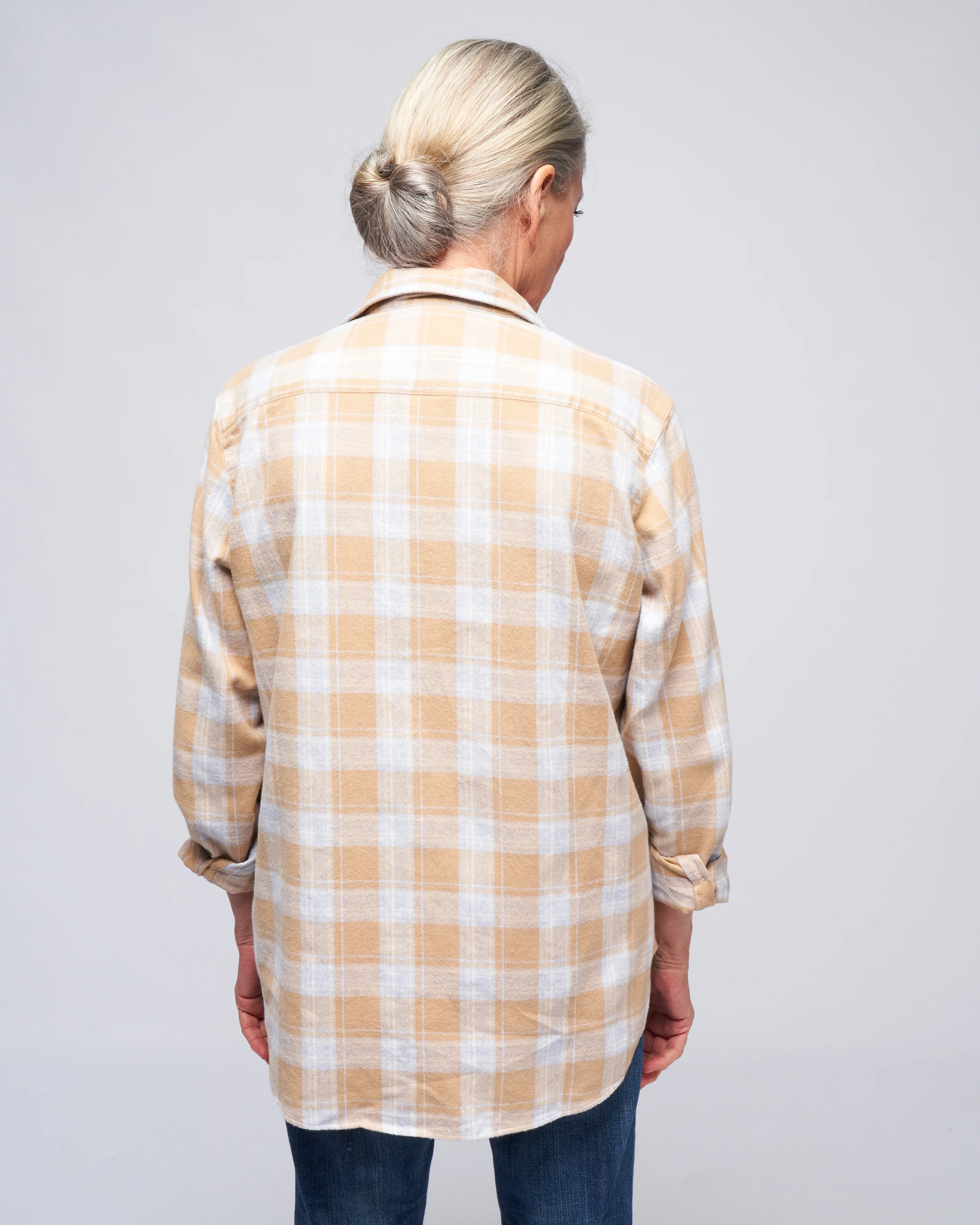 eileen woven button up - camel, grey plaid - Image 4