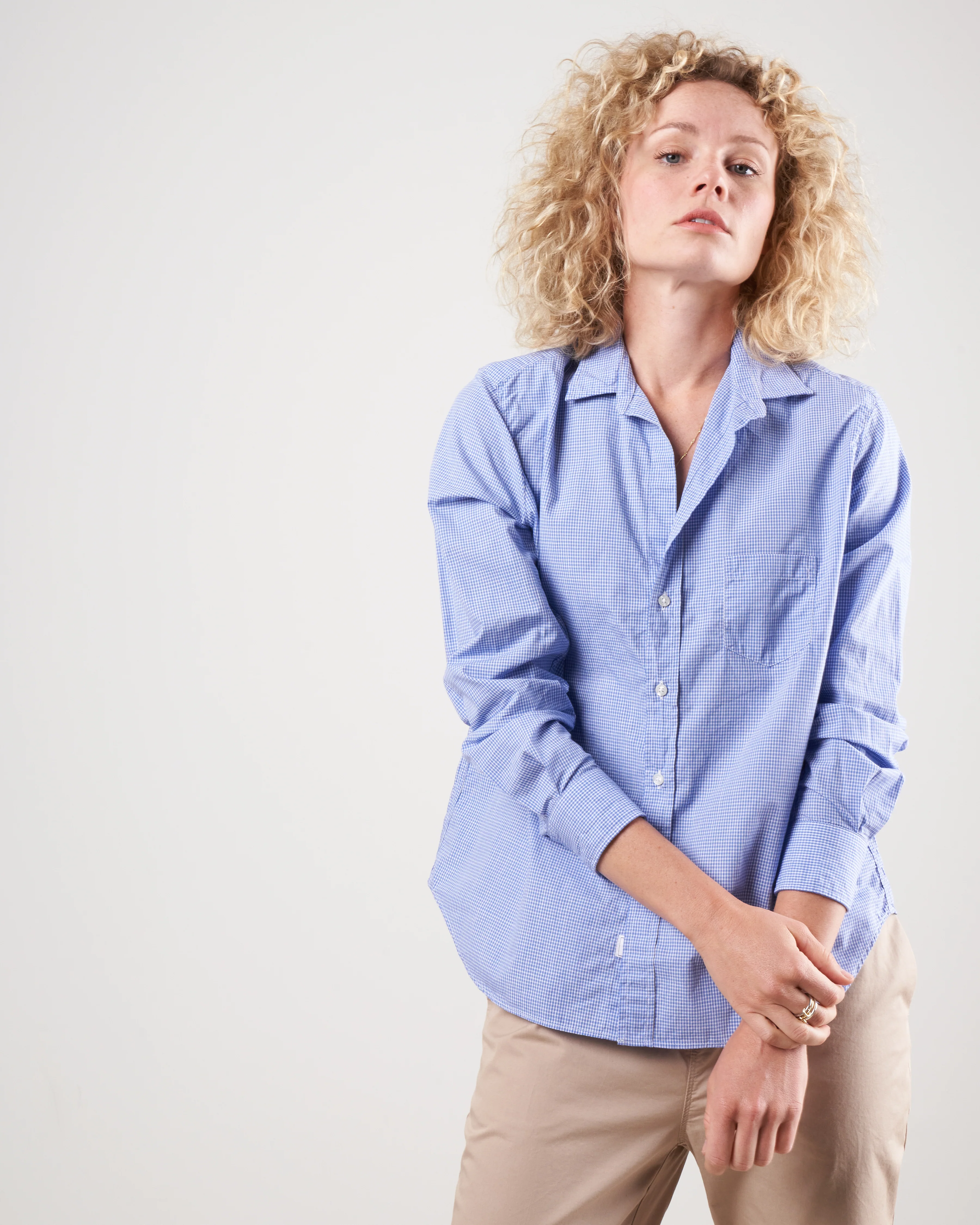 eileen woven button up - mini blue check chambray - Image 3