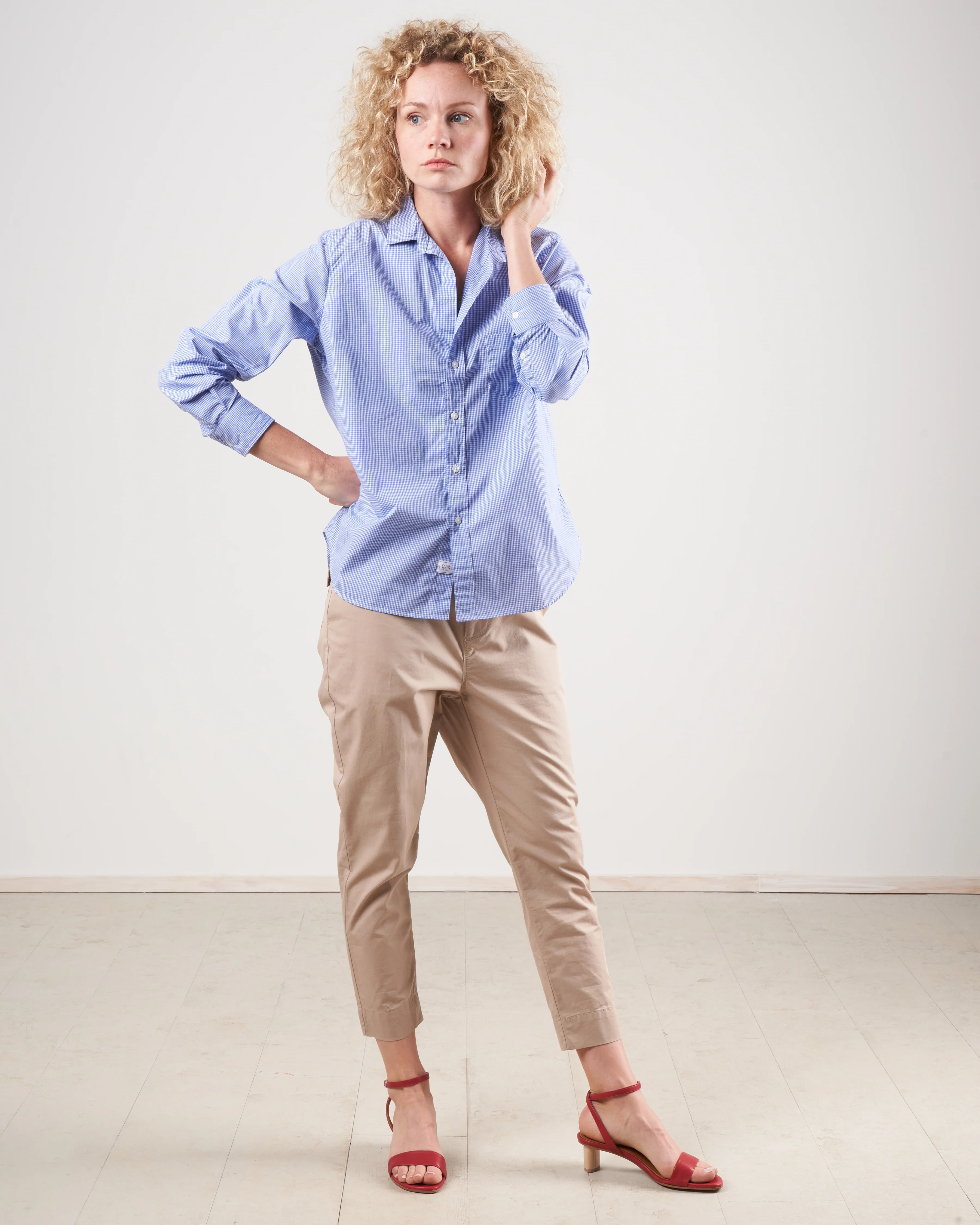 eileen woven button up - mini blue check chambray - Image 5