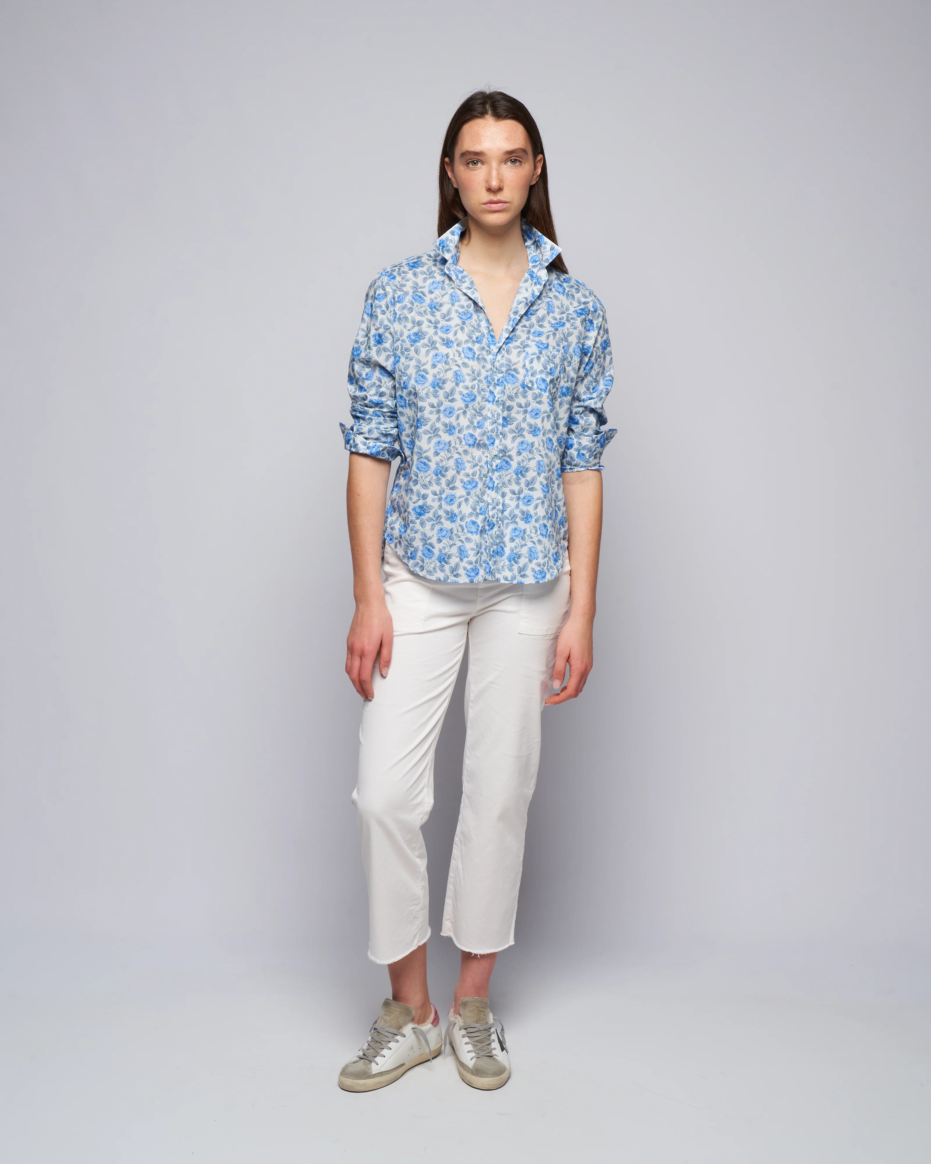 eileen woven button up - large blue roses - Image 2