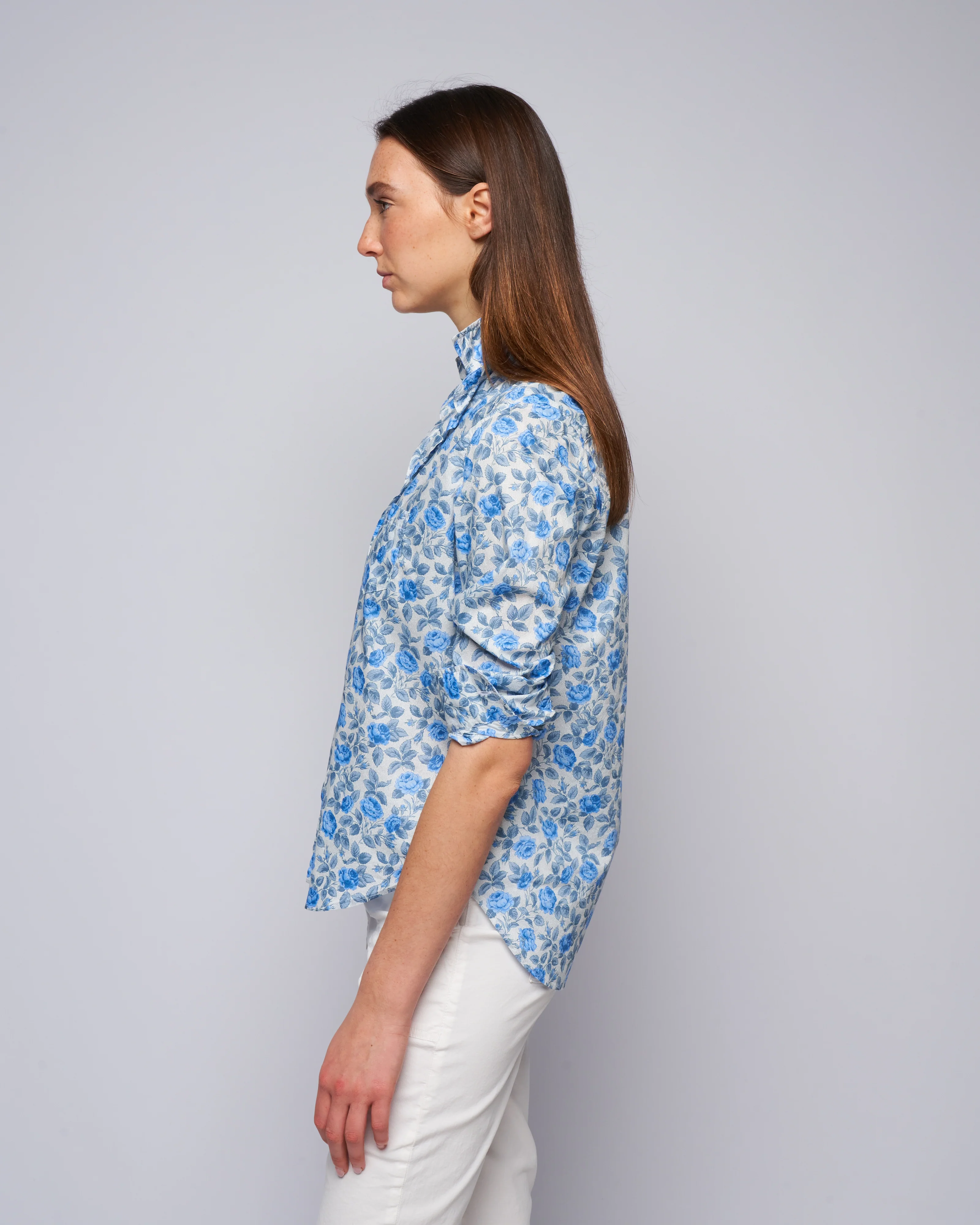eileen woven button up - large blue roses - Image 3