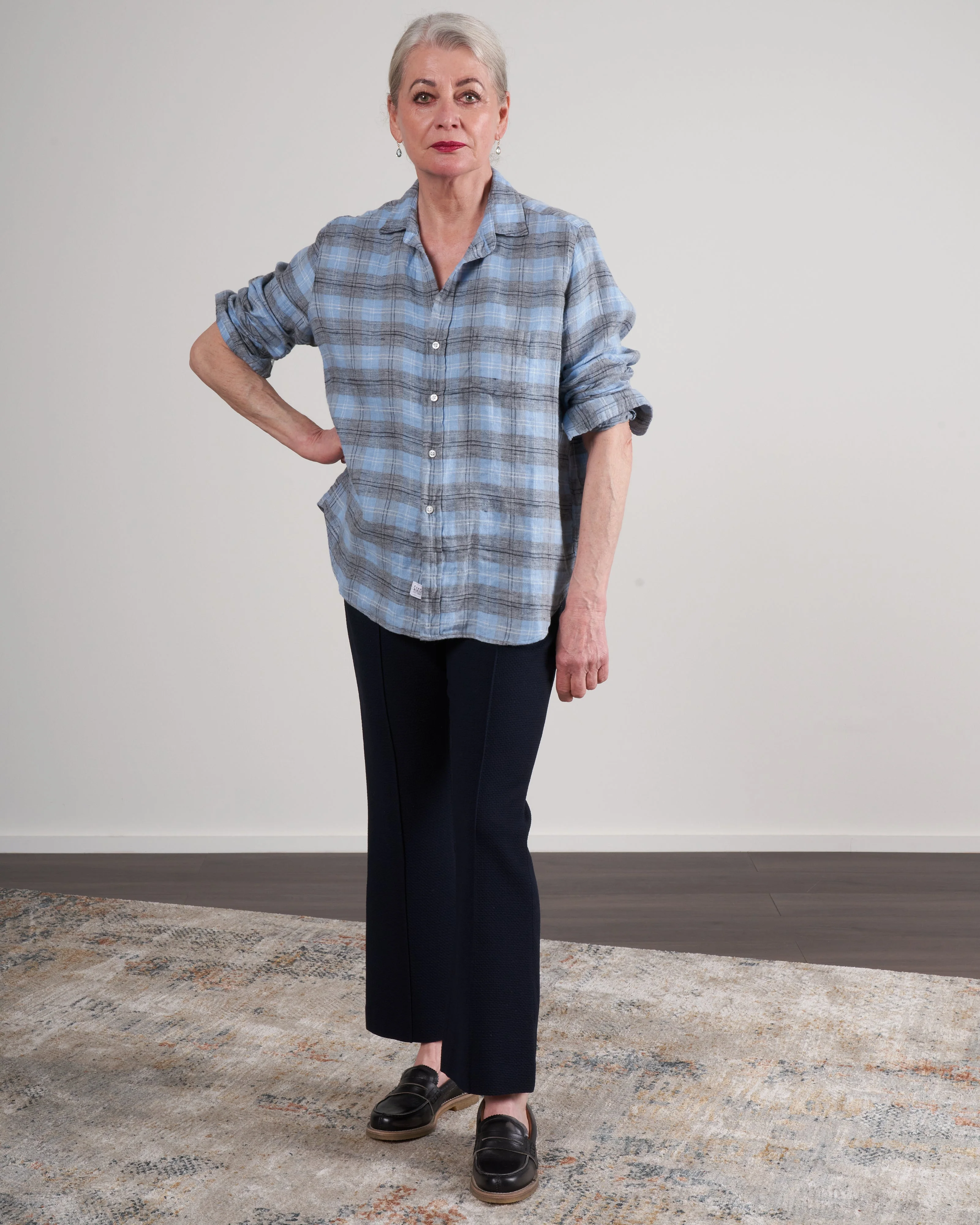 eileen woven button up - light blue grey plaid - Image 2