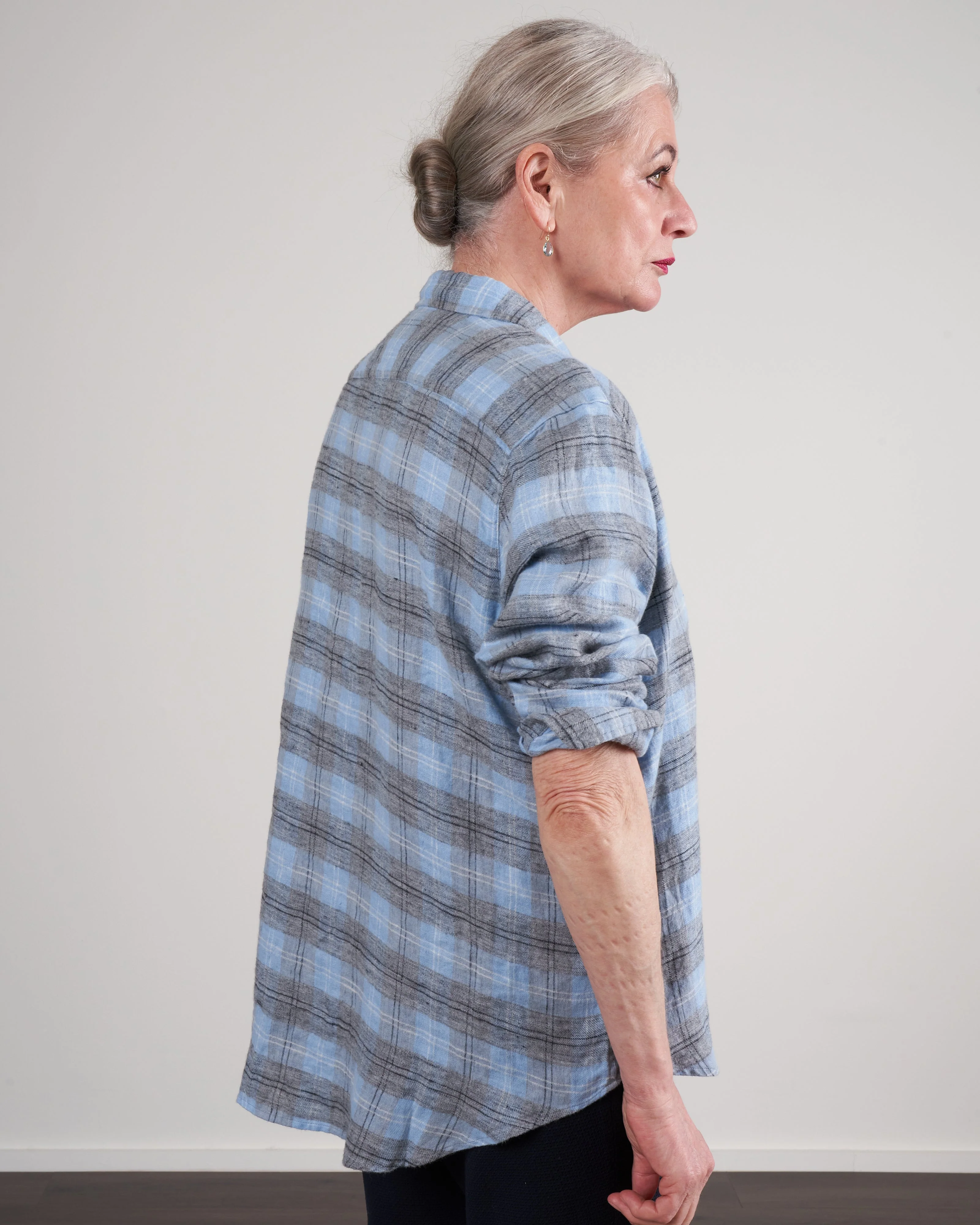 eileen woven button up - light blue grey plaid - Image 3