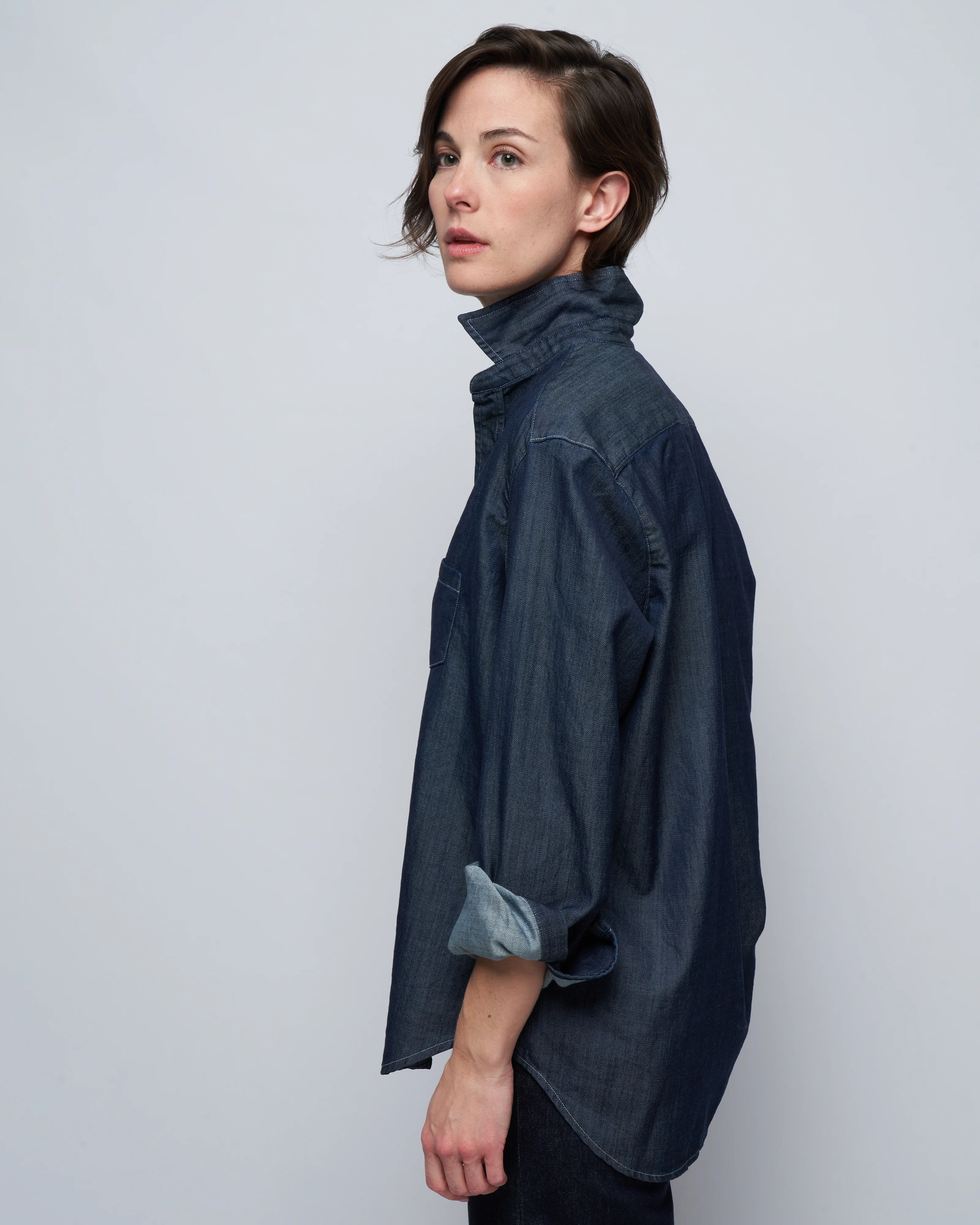 eileen woven button up - raw rinse denim - Image 3