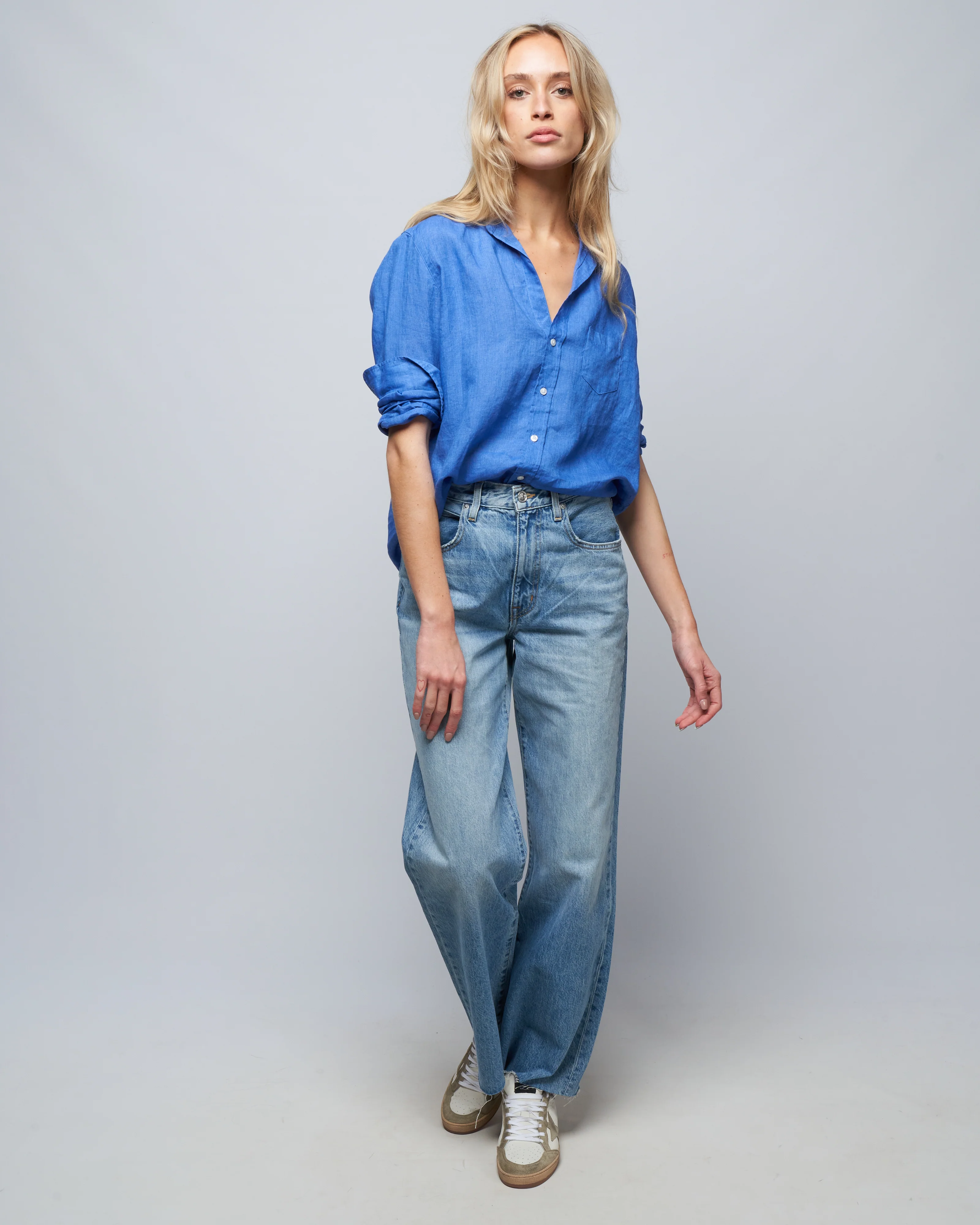 eileen woven button up - solid blue - Image 2