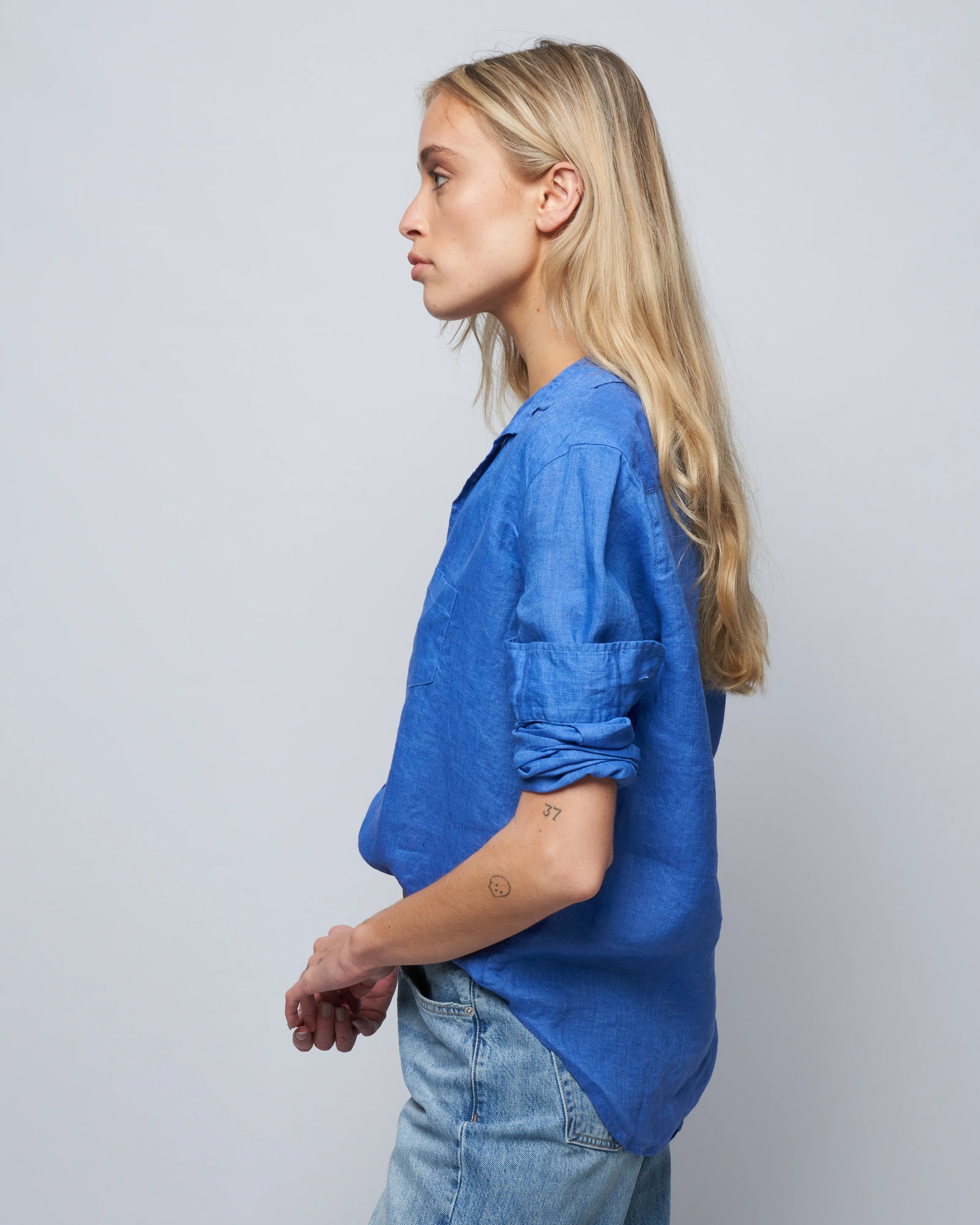 eileen woven button up - solid blue - Image 3