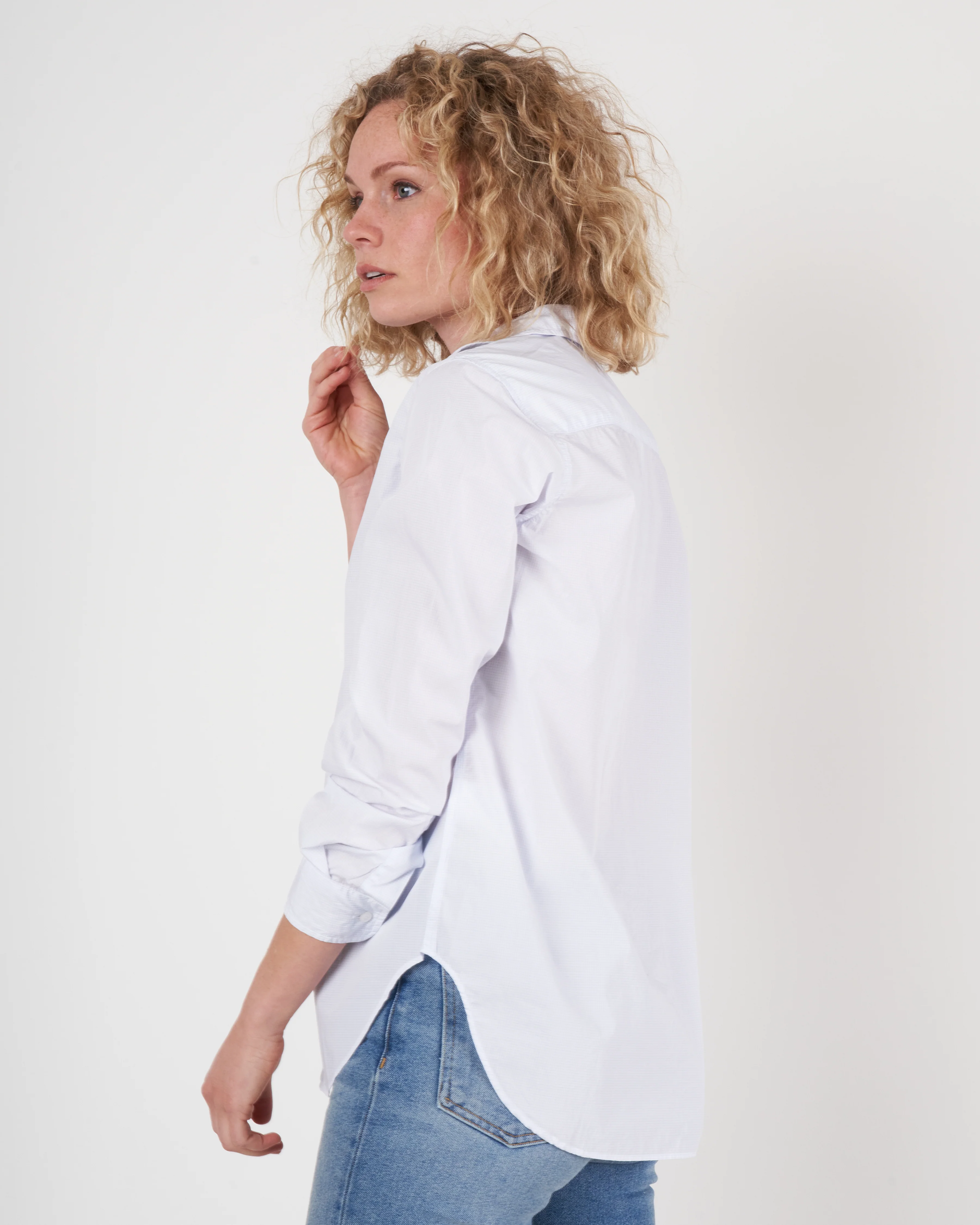 frank woven button up - small blue grid - Image 3