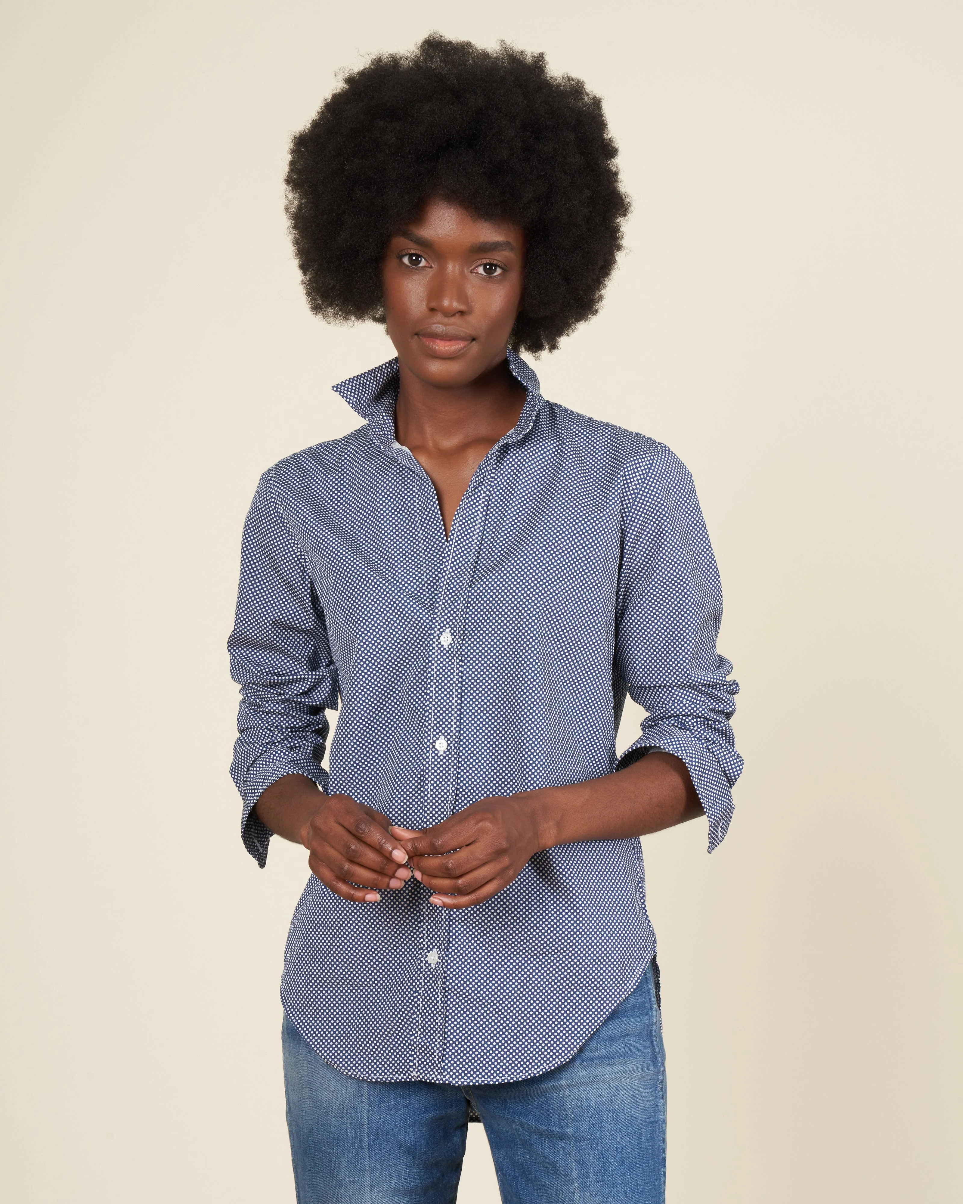 frank woven button up - navy polka dots - Image 2