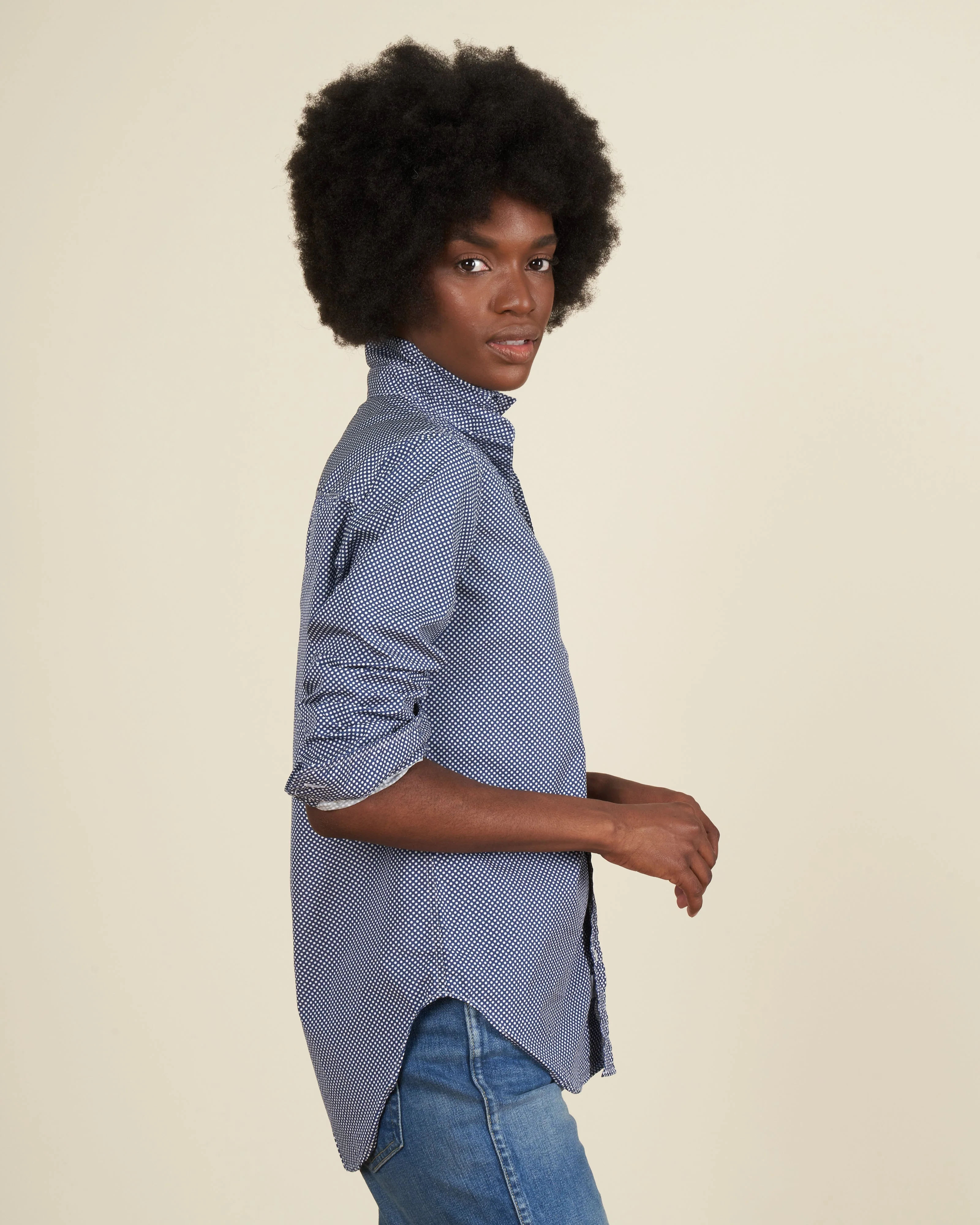 frank woven button up - navy polka dots - Image 3