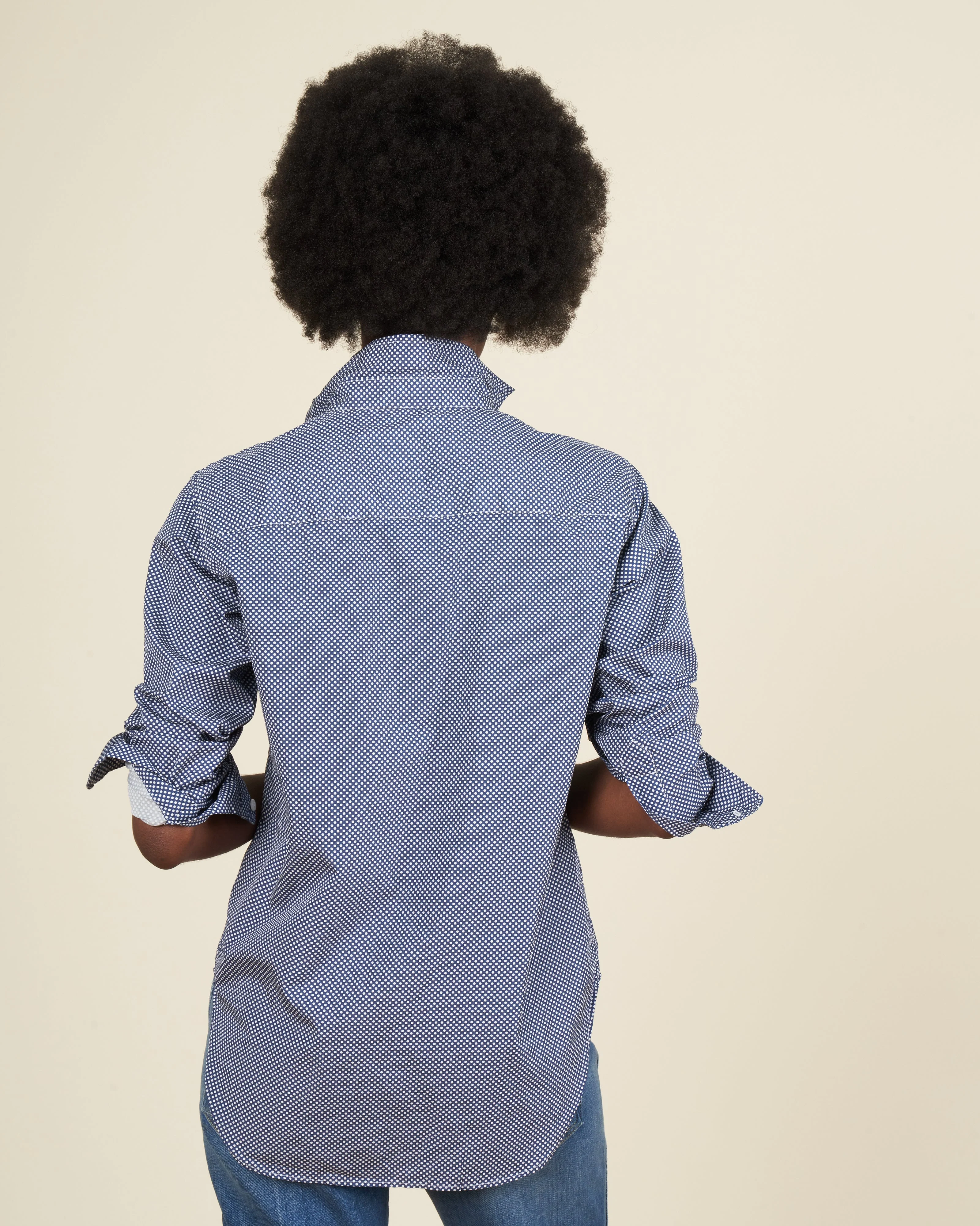 frank woven button up - navy polka dots - Image 4
