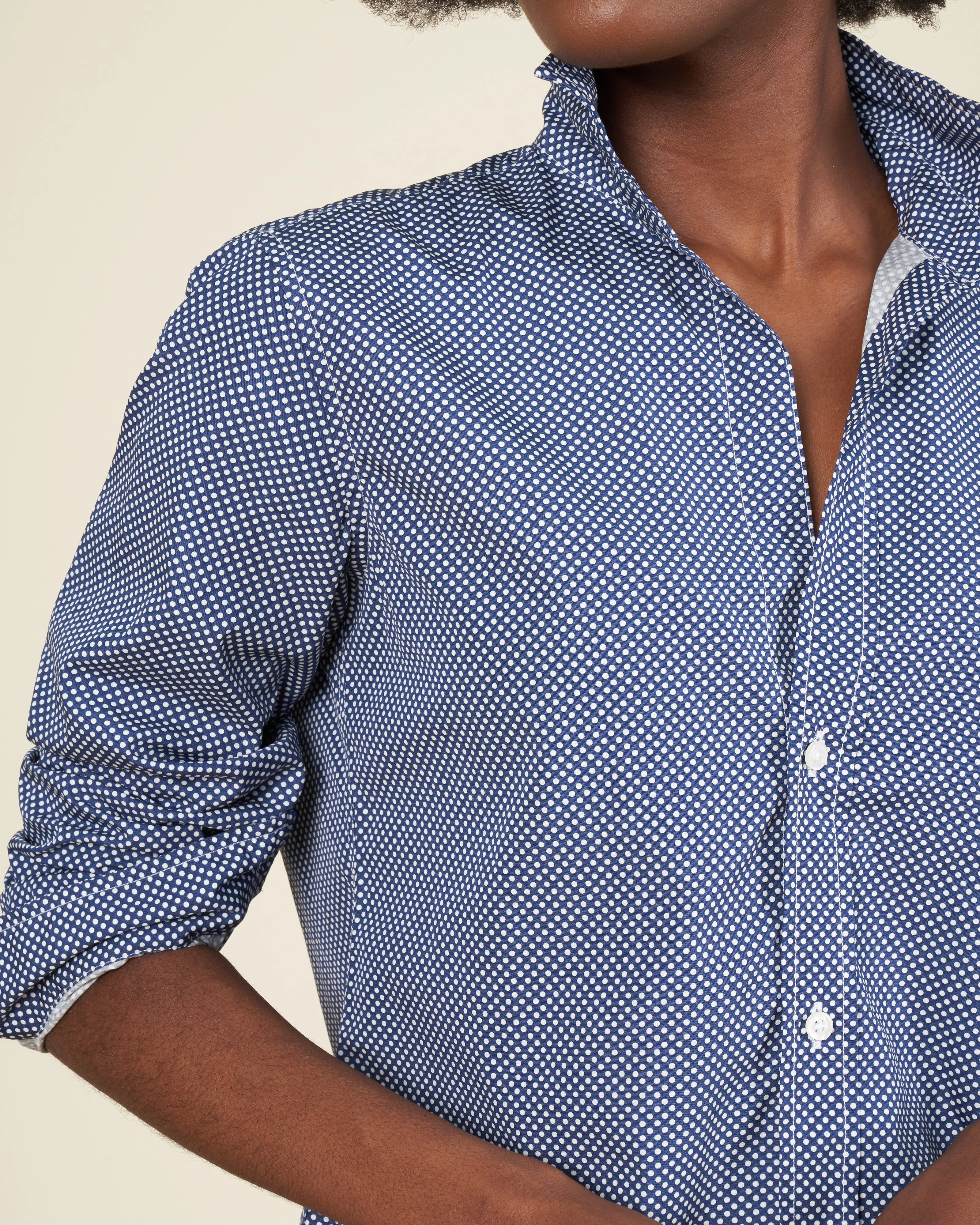 frank woven button up - navy polka dots - Image 5