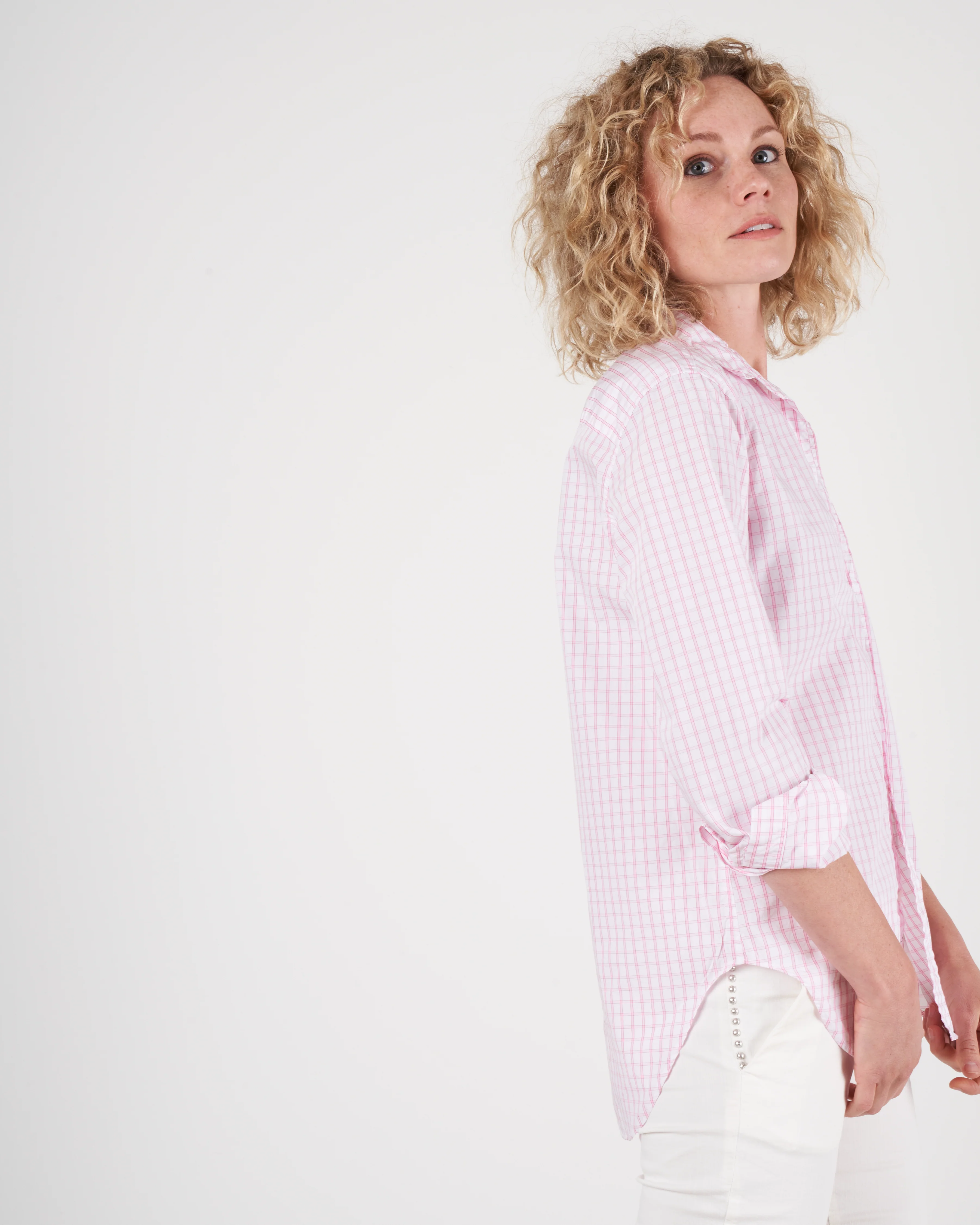 frank woven button up - pink grid - Image 2