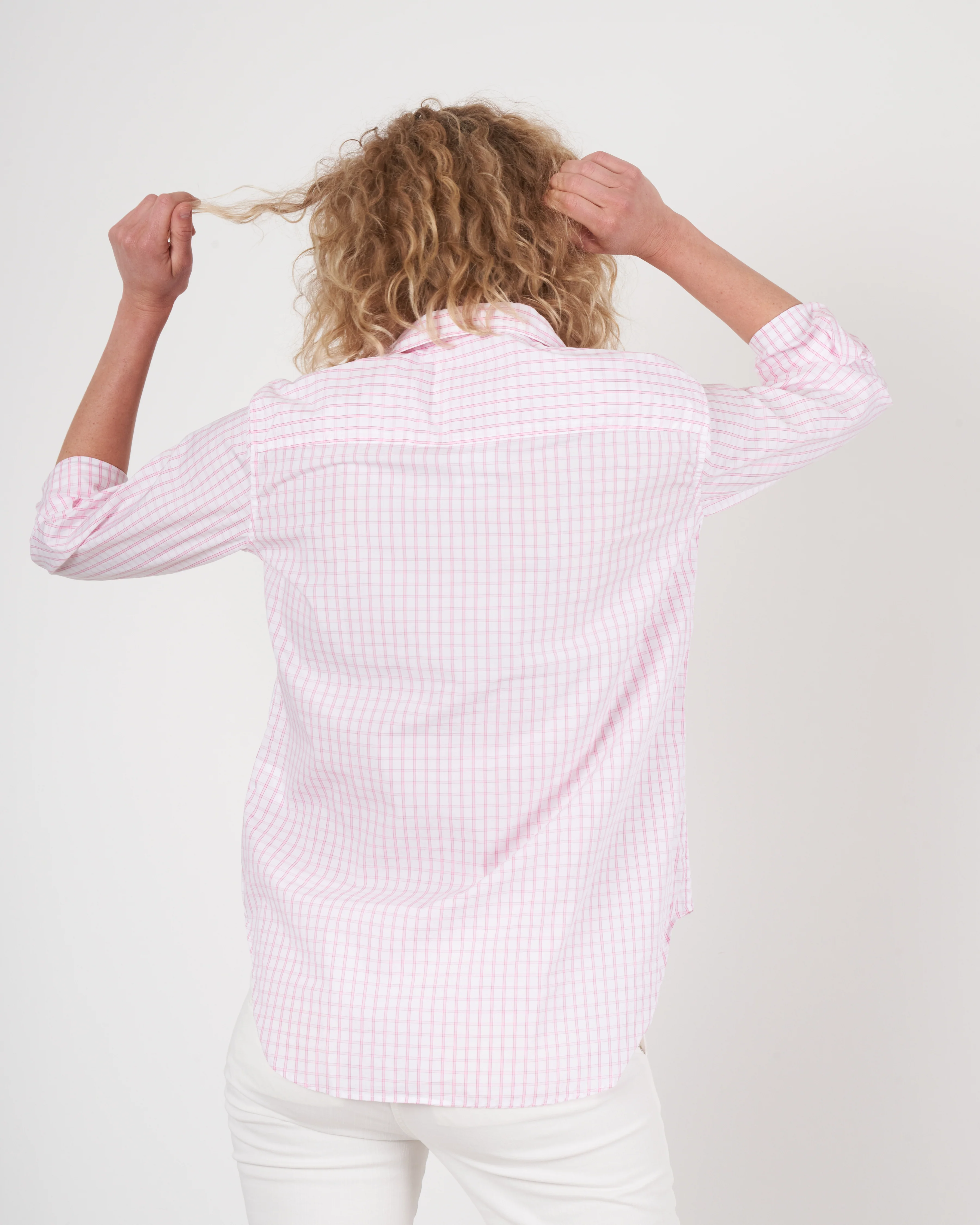 frank woven button up - pink grid - Image 3