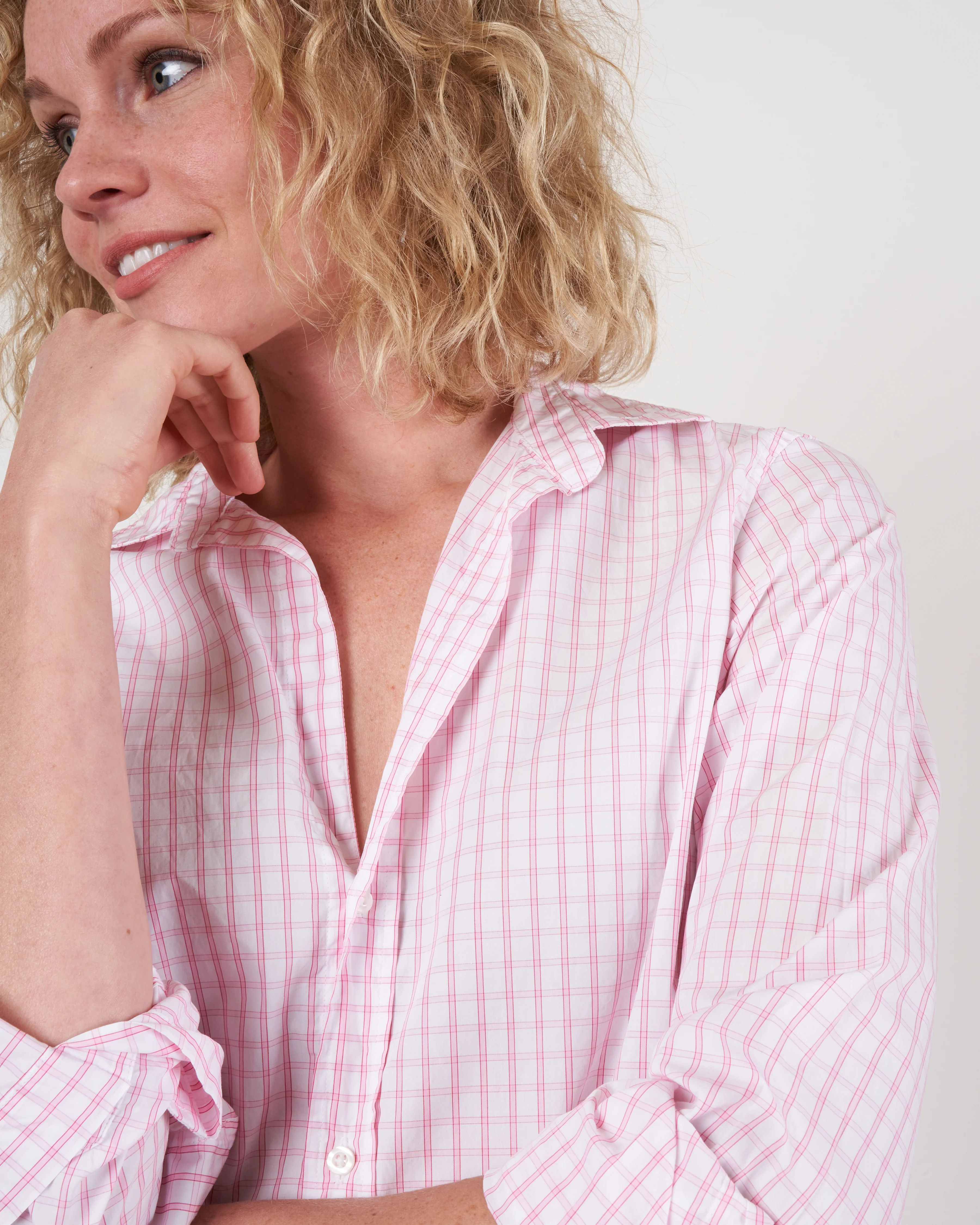frank woven button up - pink grid - Image 4