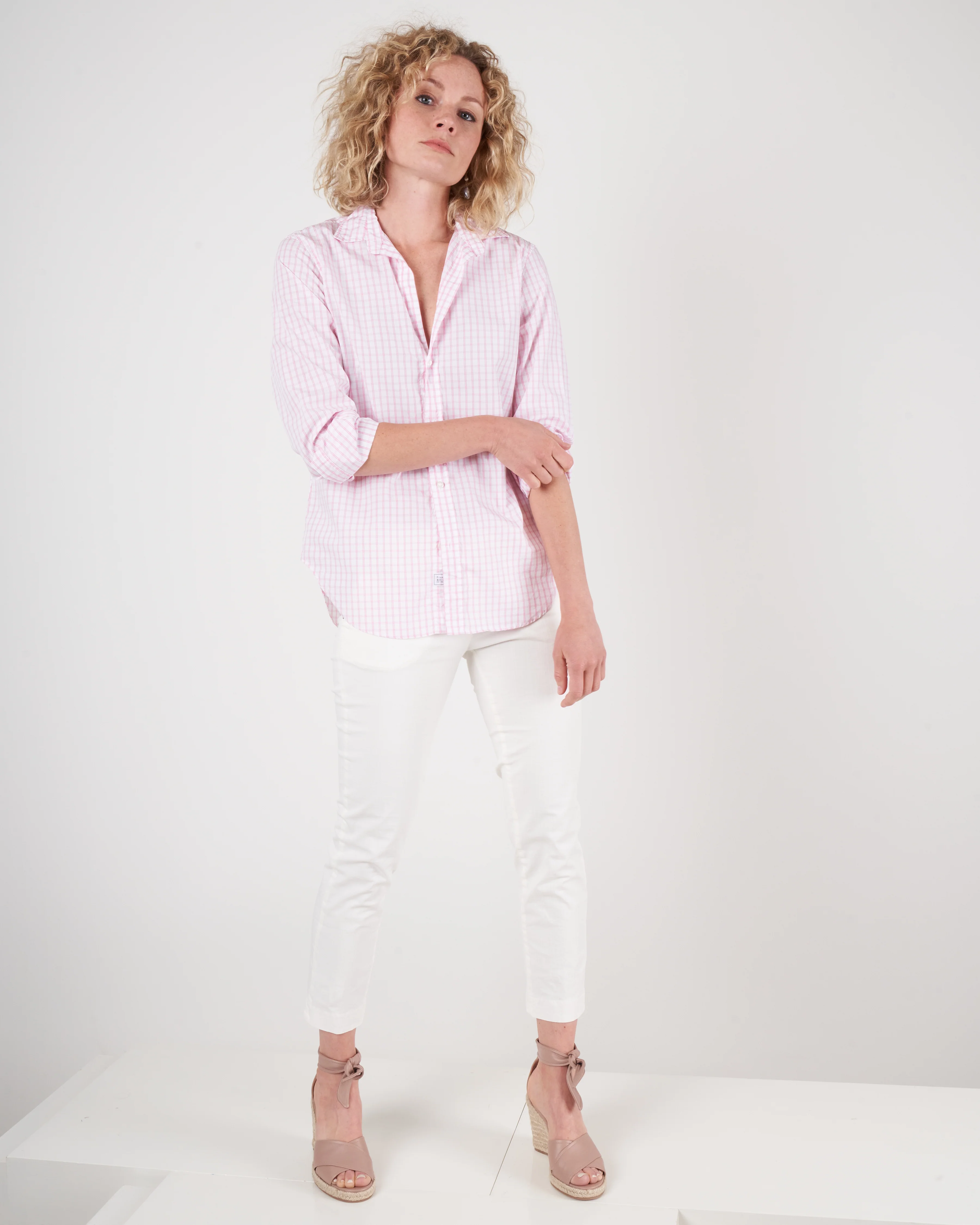 frank woven button up - pink grid - Image 5