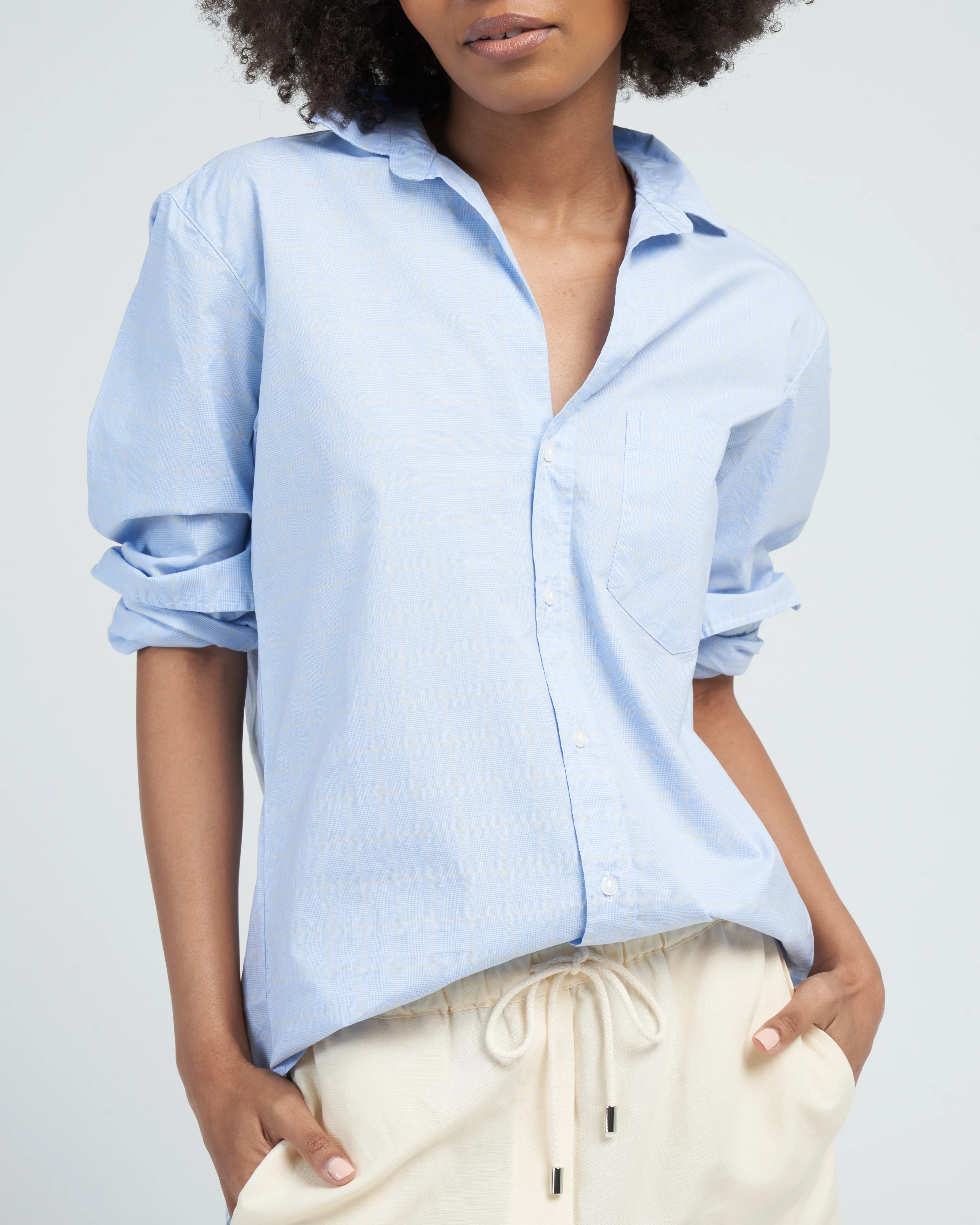 joedy boyfriend button up - blue, yellow windowpane