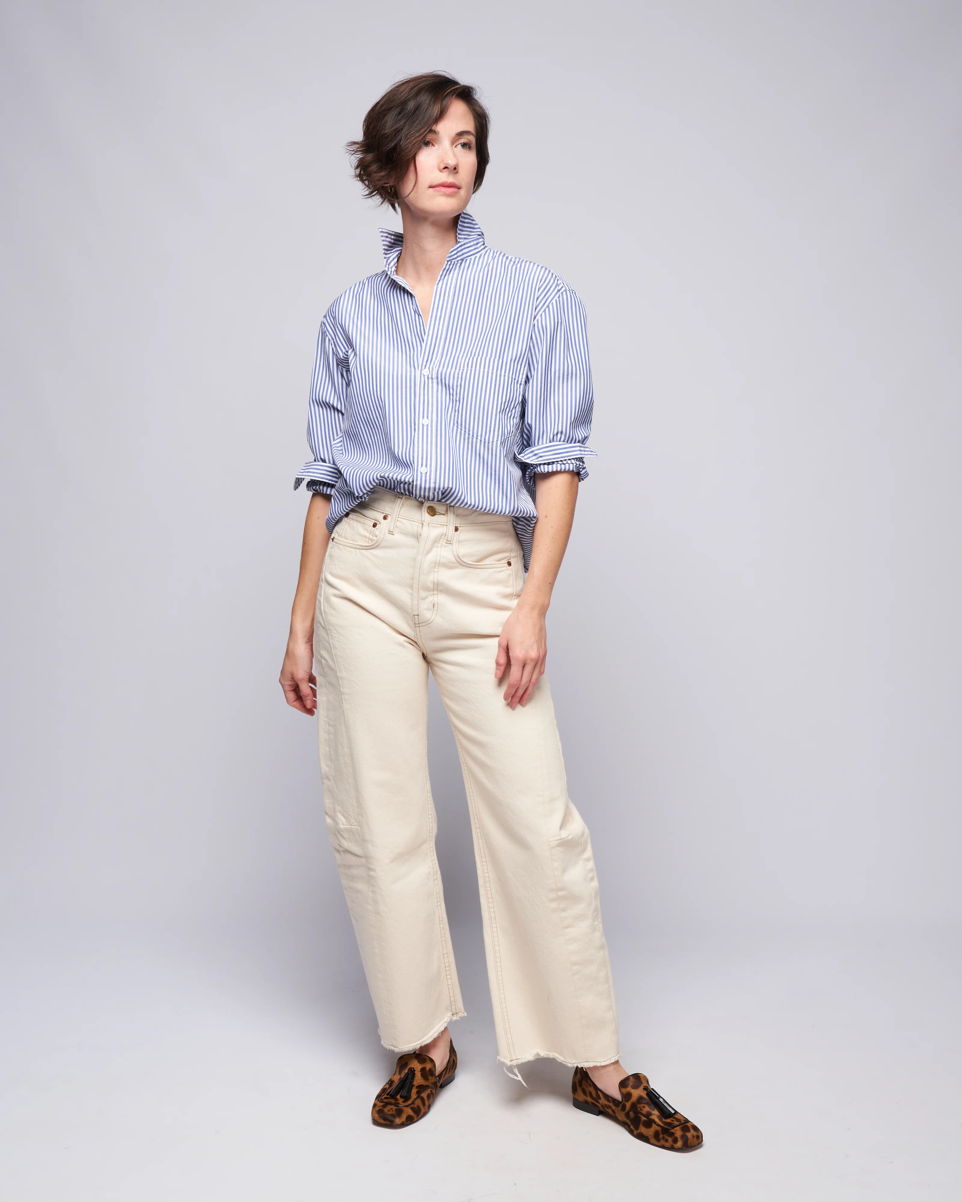 joedy - boyfriend button-up - blue, white stripe - Image 2