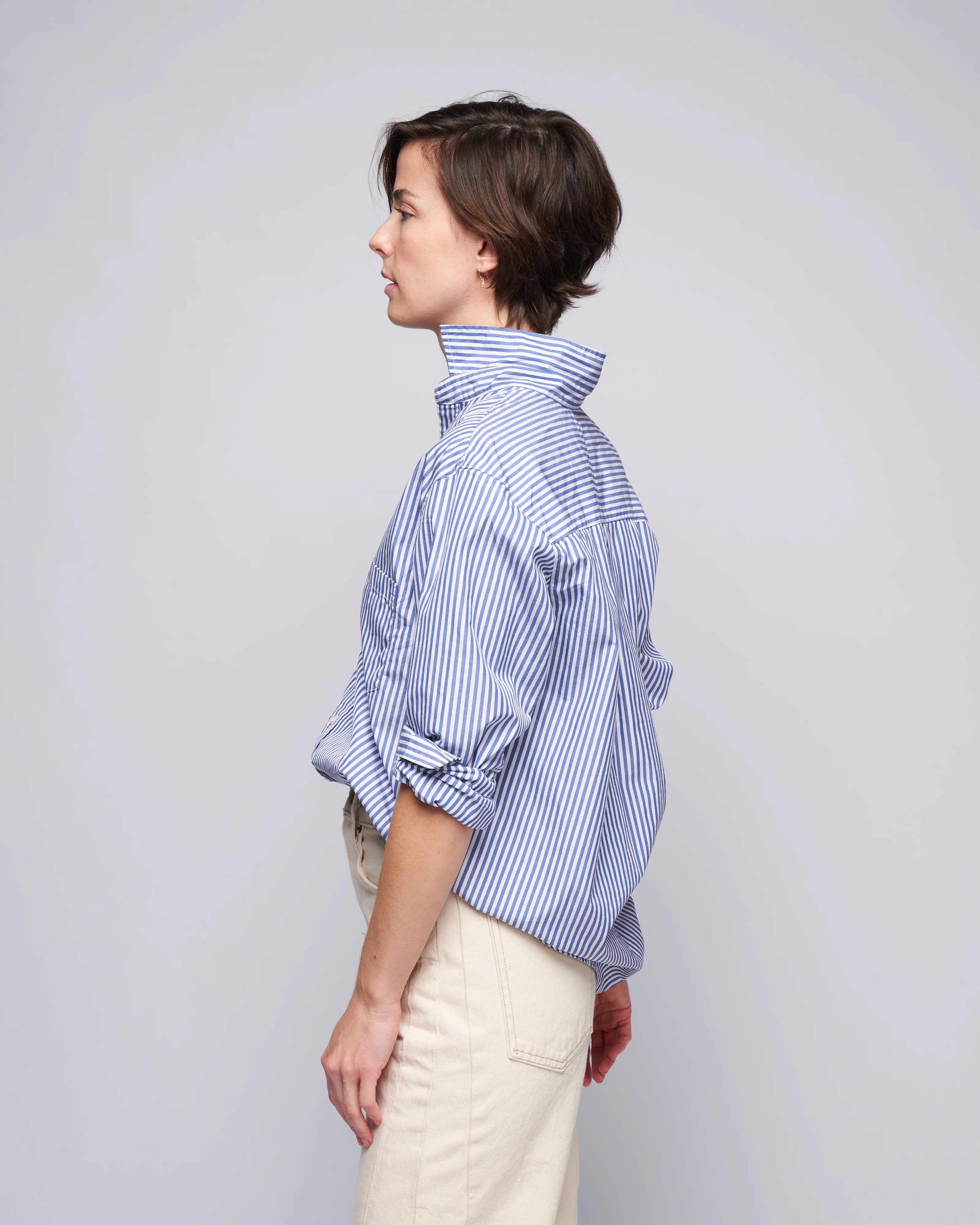 joedy - boyfriend button-up - blue, white stripe - Image 3