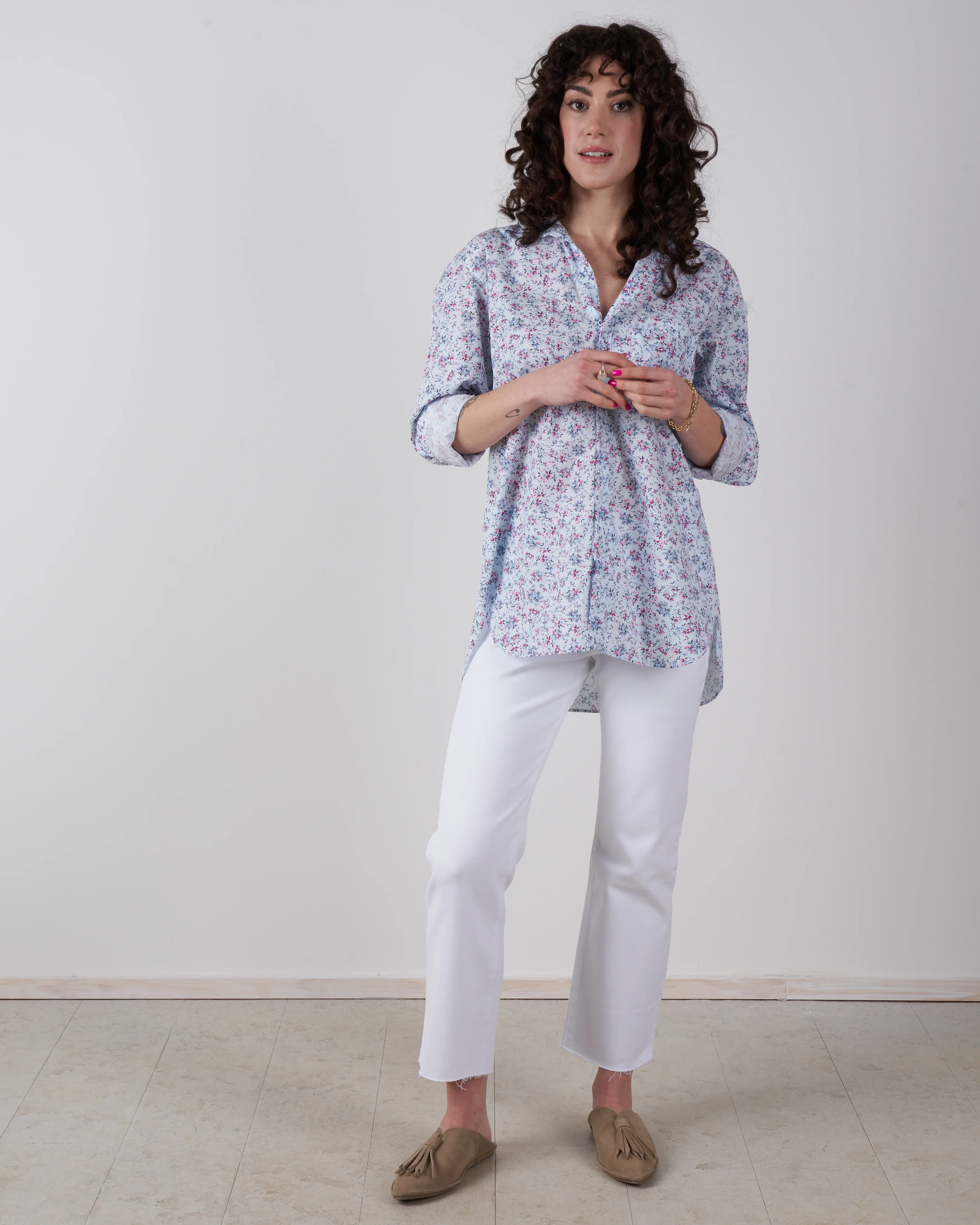 joedy button up - blue, pink floral - Image 5