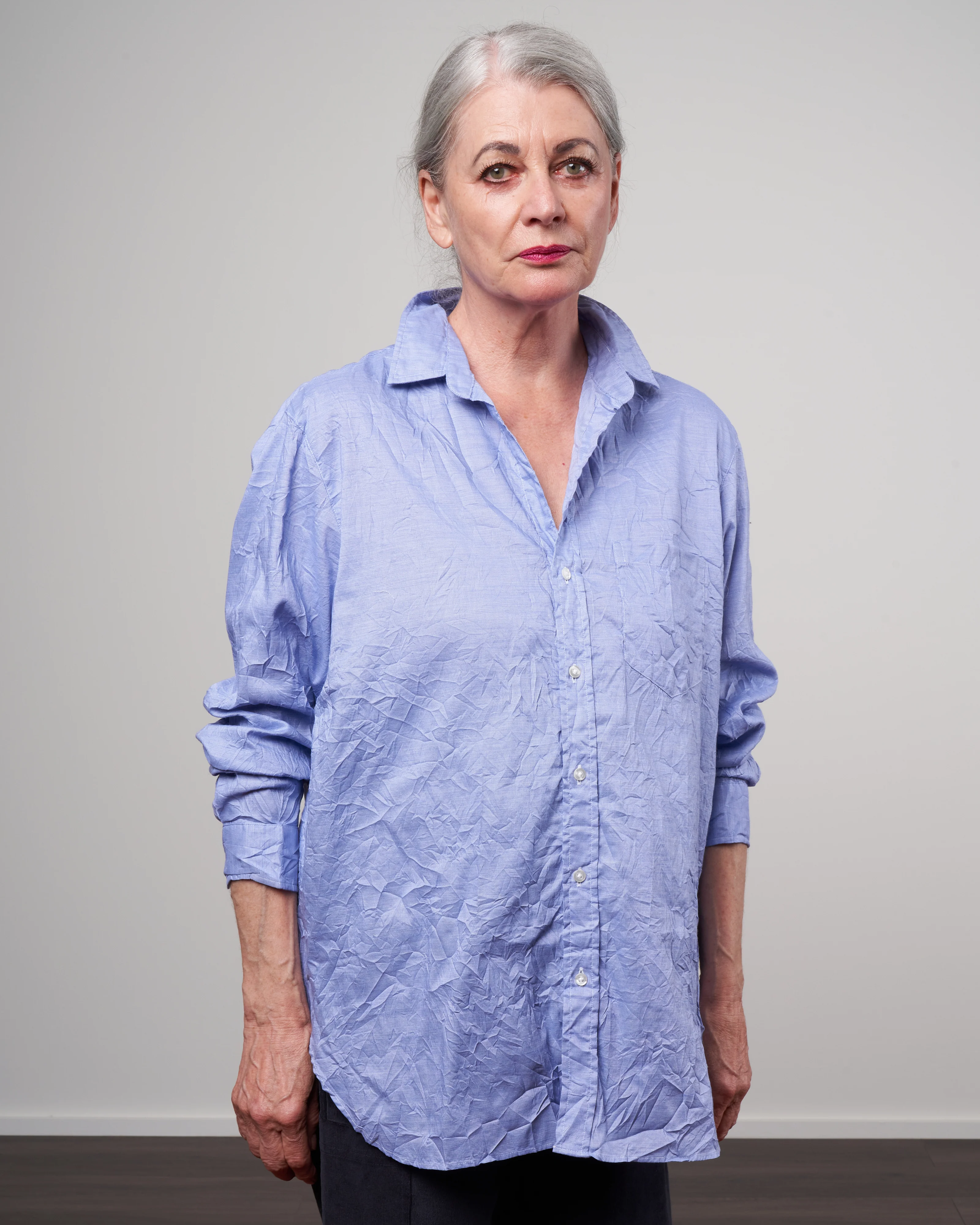 joedy woven button up - signature crinkle micro blue stripe - Image 2