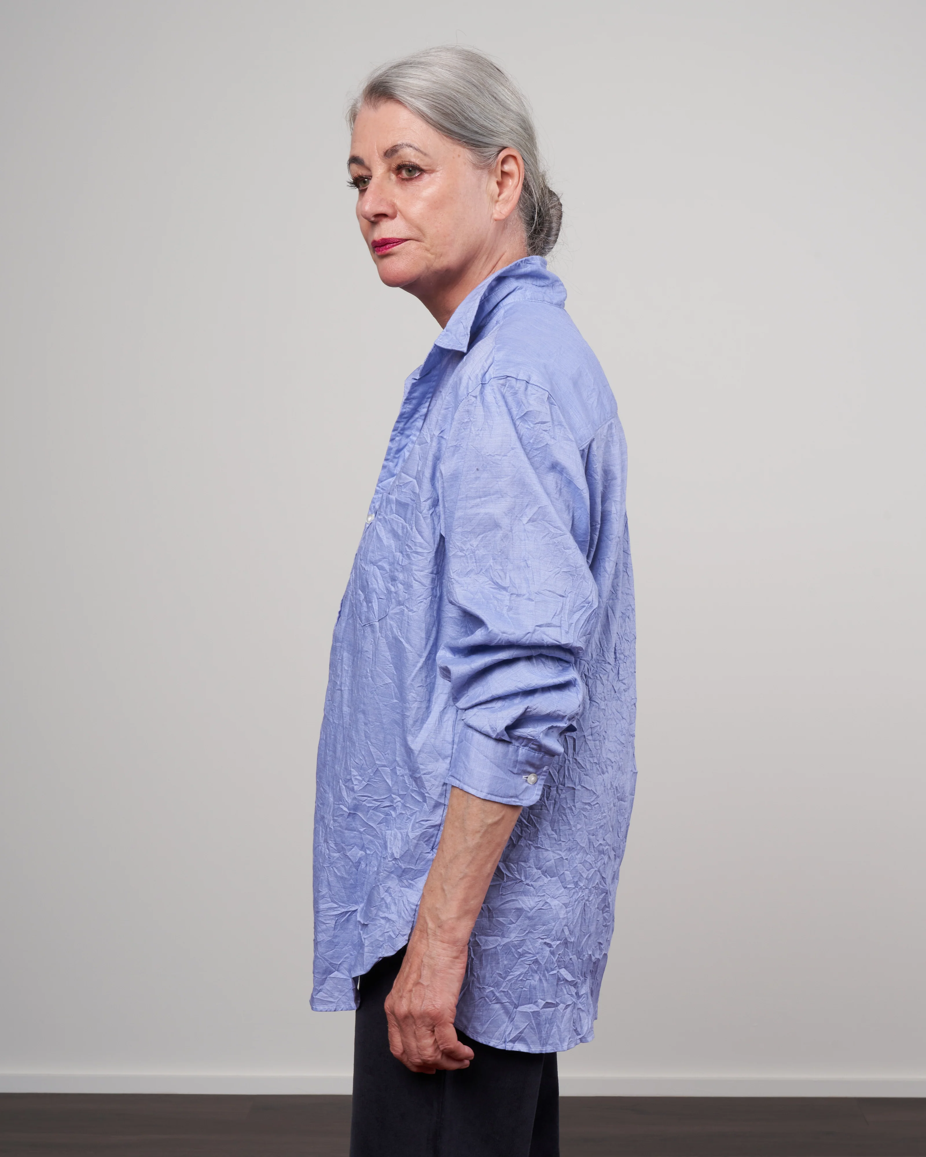 joedy woven button up - signature crinkle micro blue stripe - Image 3