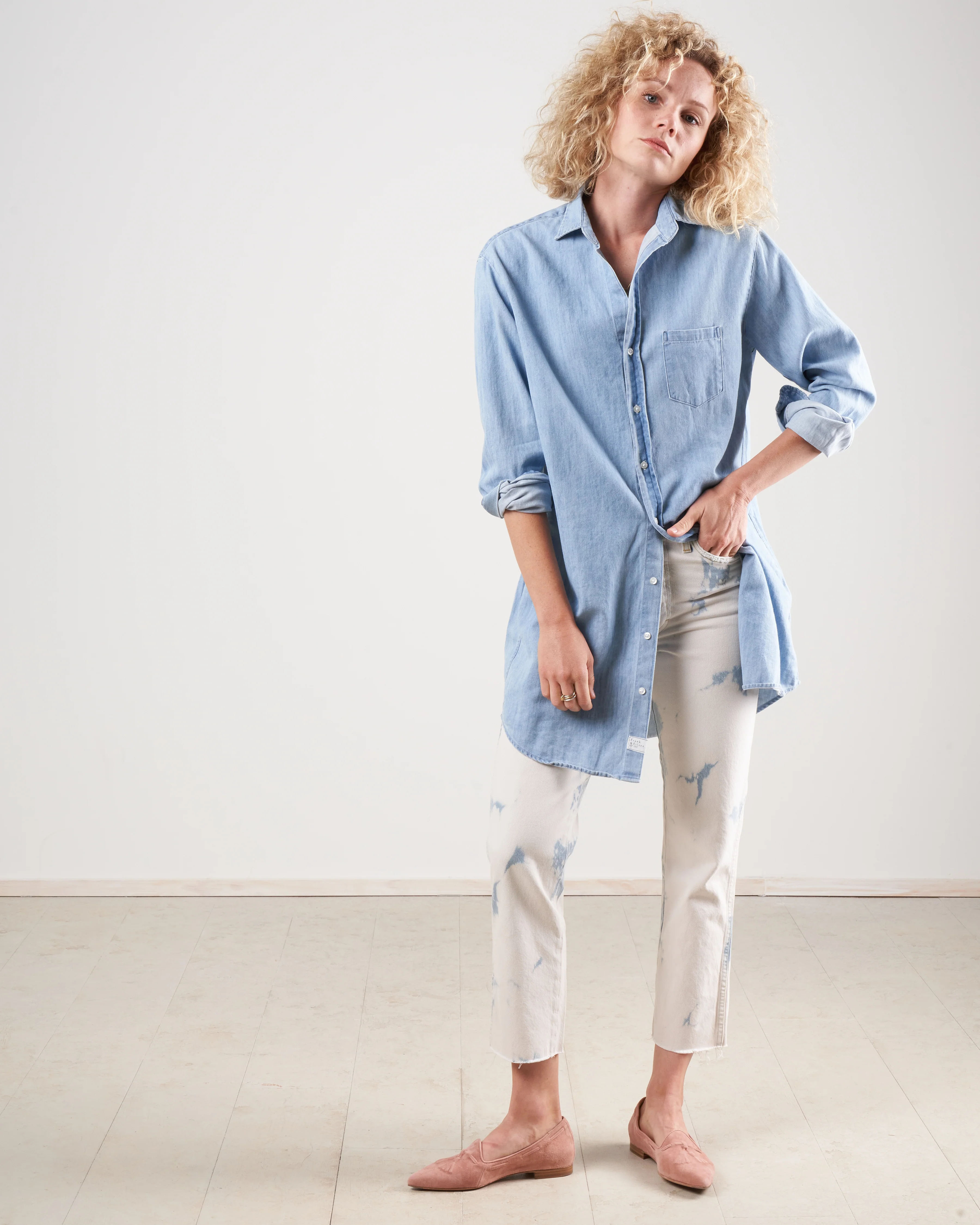 mary woven button up dress - classic blue wash - Image 2