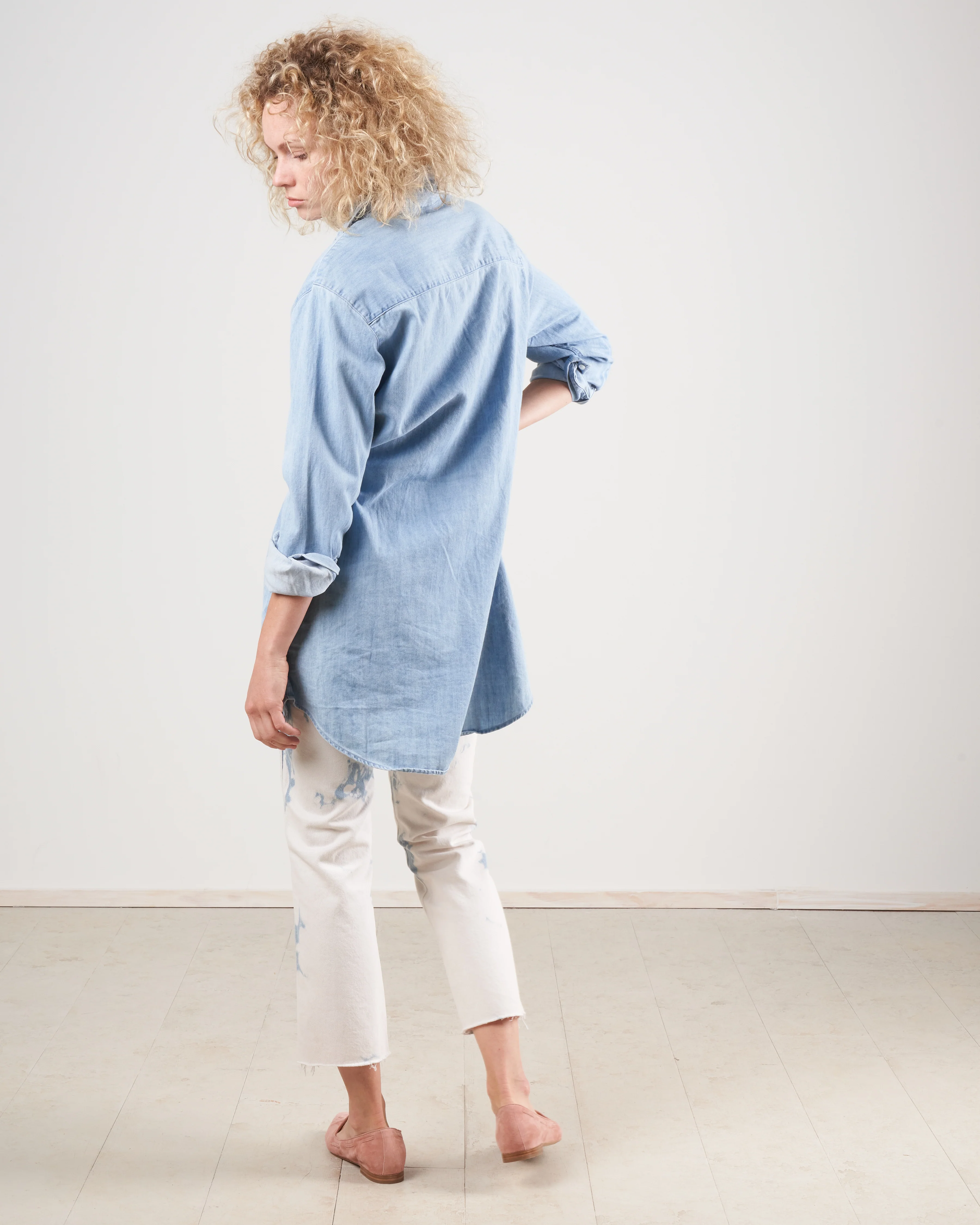 mary woven button up dress - classic blue wash - Image 3