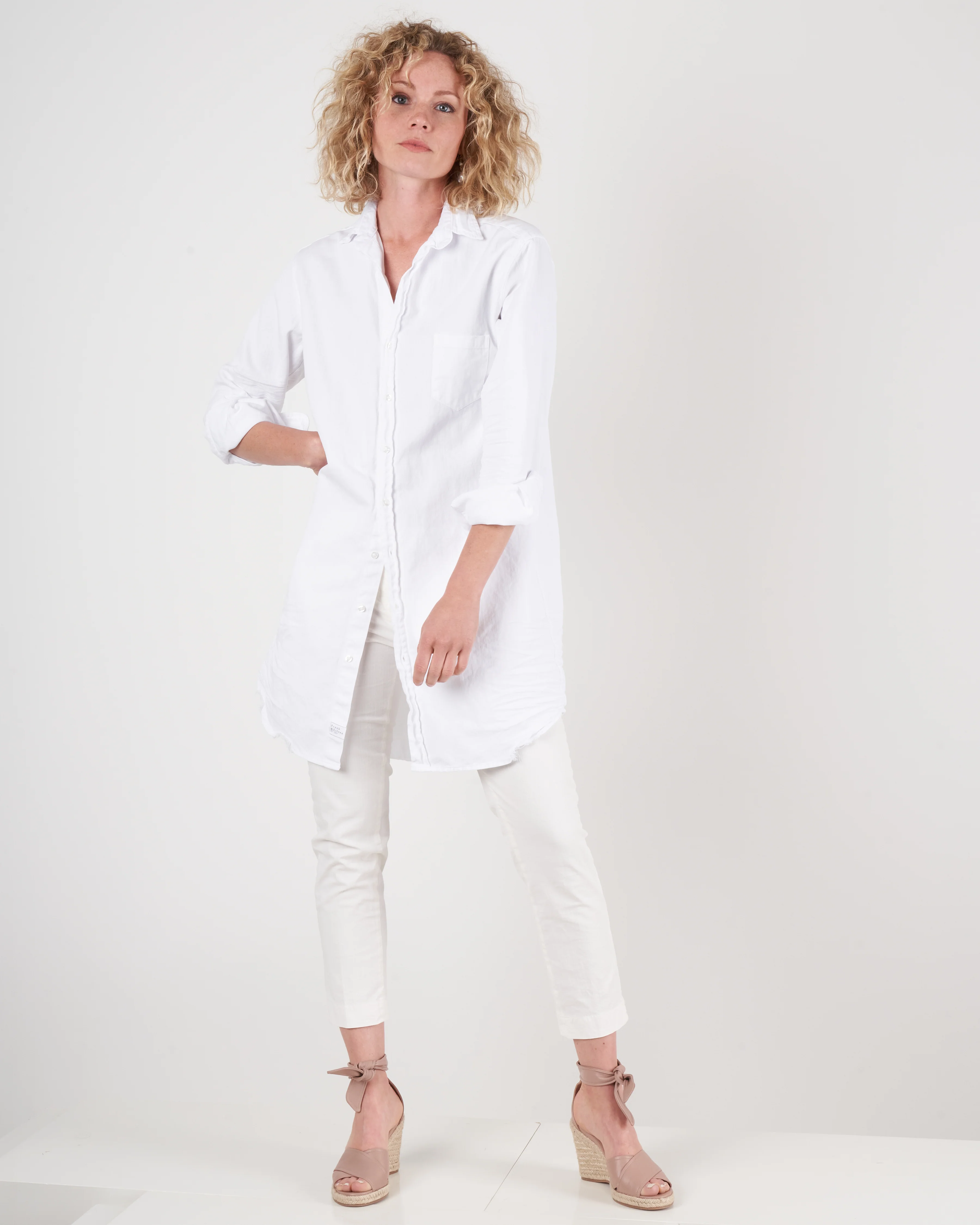 mary woven button up dress - white tattered denim - Image 2
