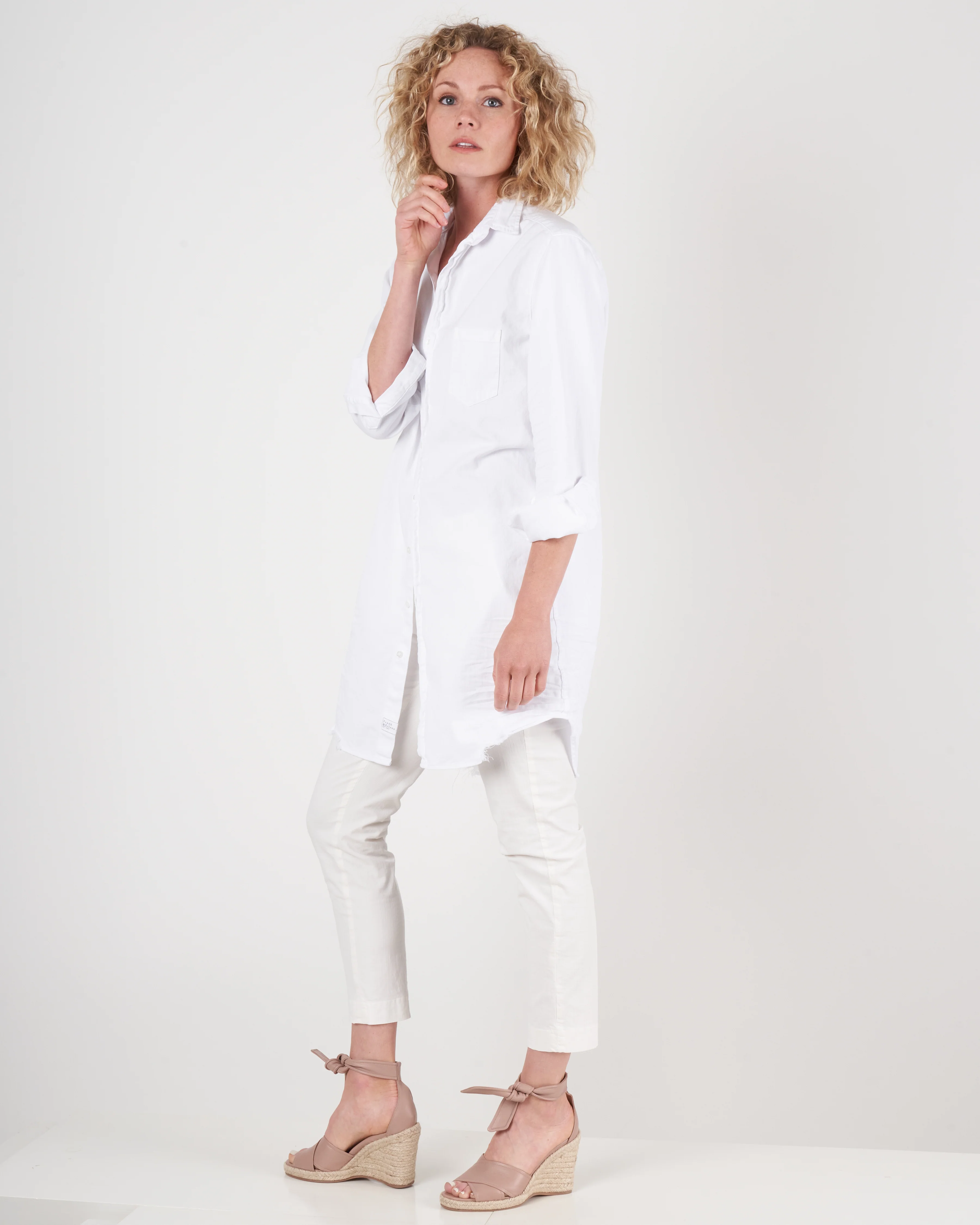 mary woven button up dress - white tattered denim - Image 3