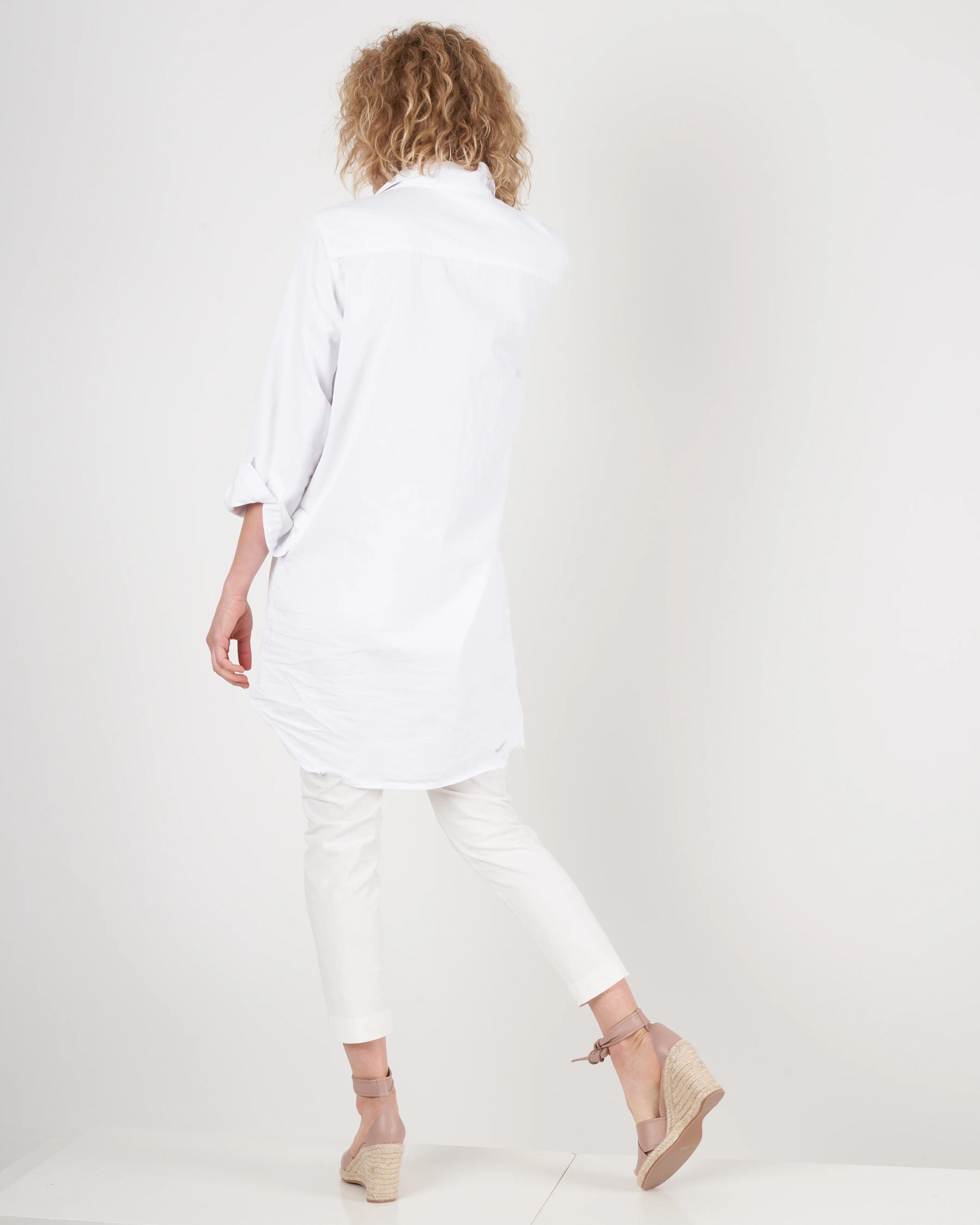 mary woven button up dress - white tattered denim - Image 4