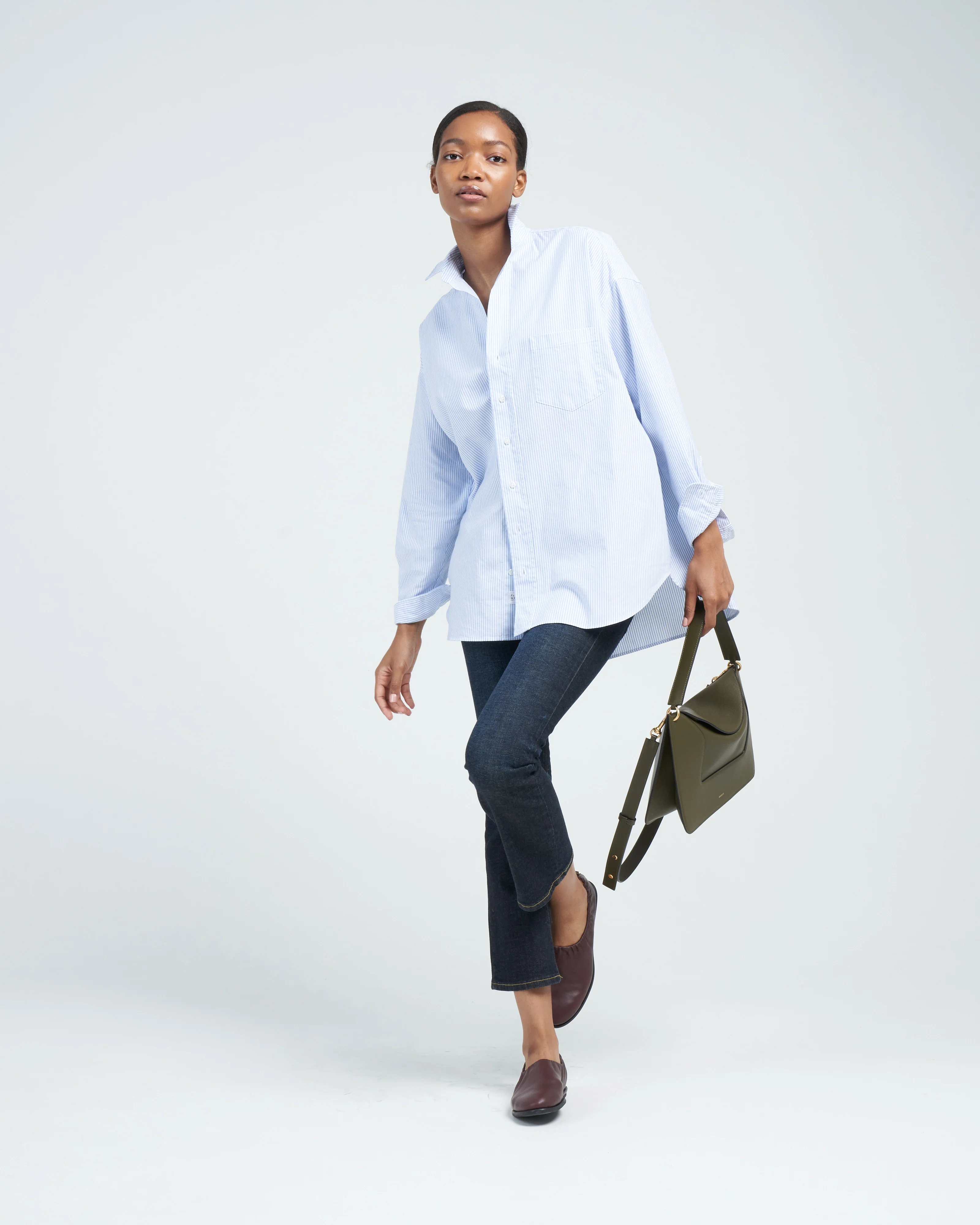shirley oversized button-up shirt - blue stripe - Image 2