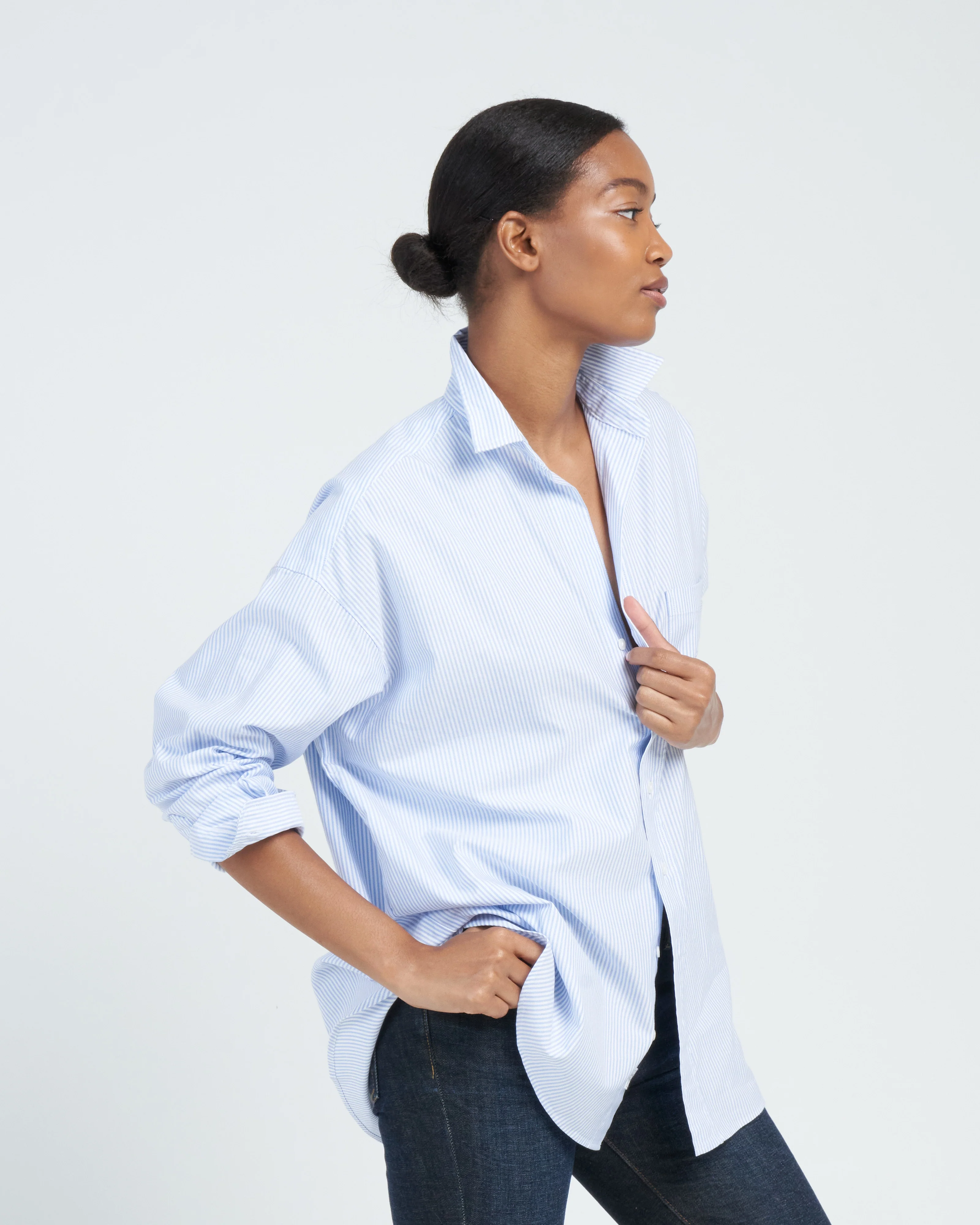 shirley oversized button-up shirt - blue stripe - Image 3