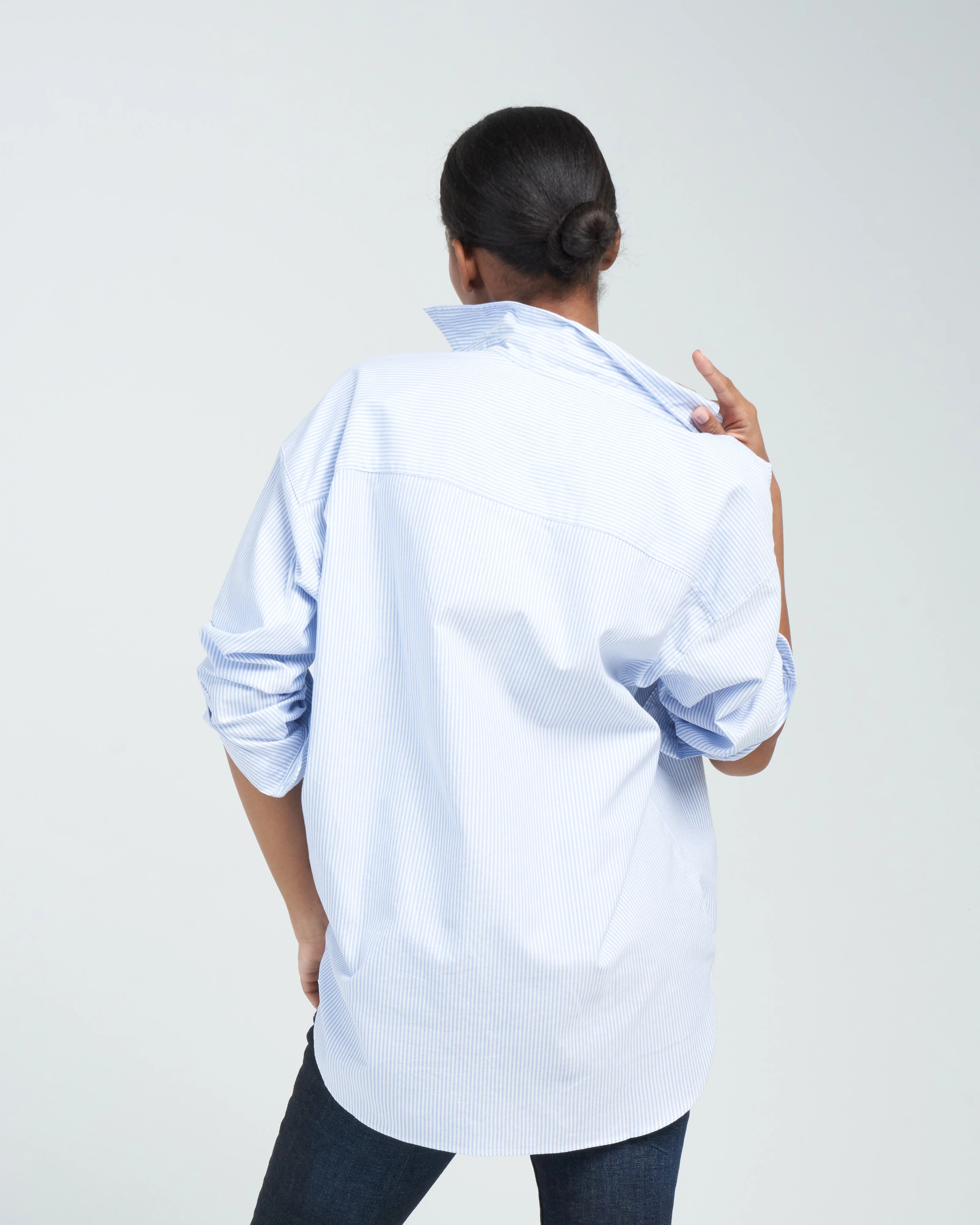 shirley oversized button-up shirt - blue stripe - Image 4