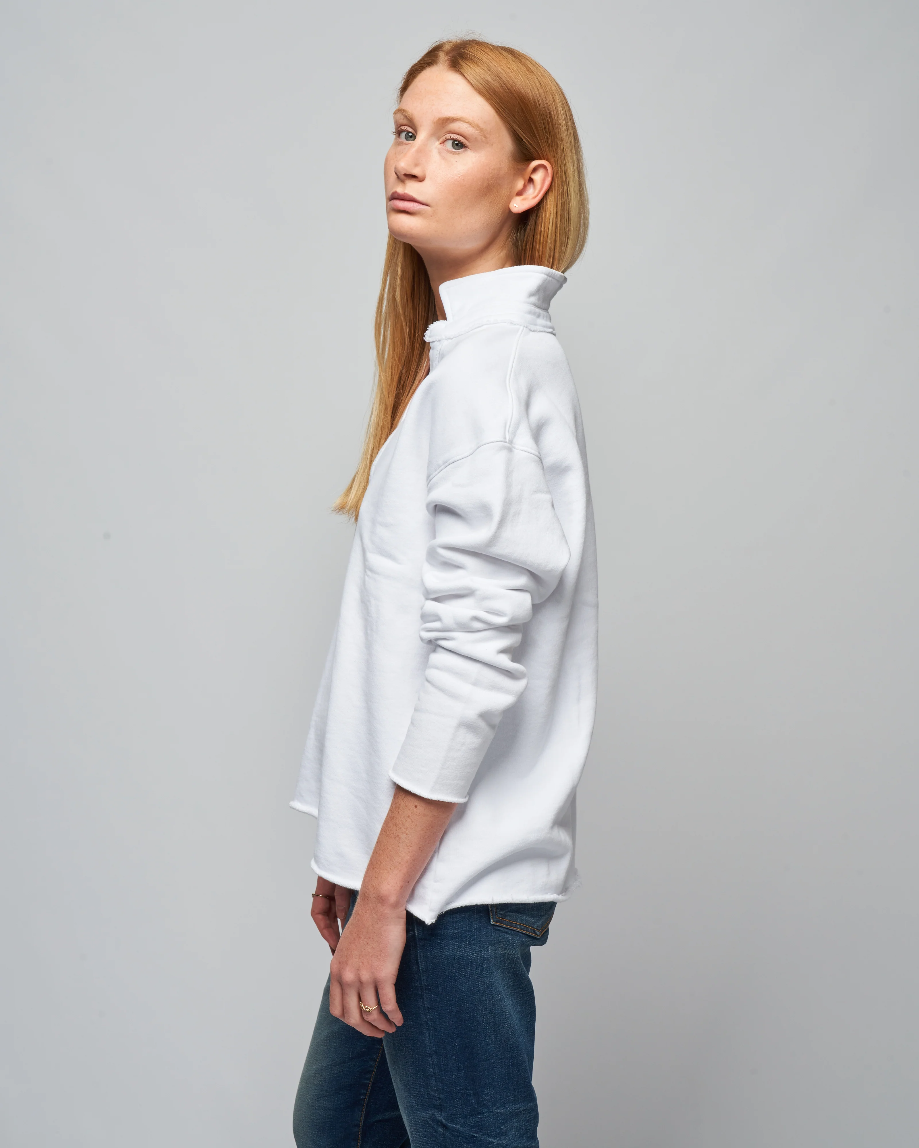 popover triple fleece henley - white - Image 3