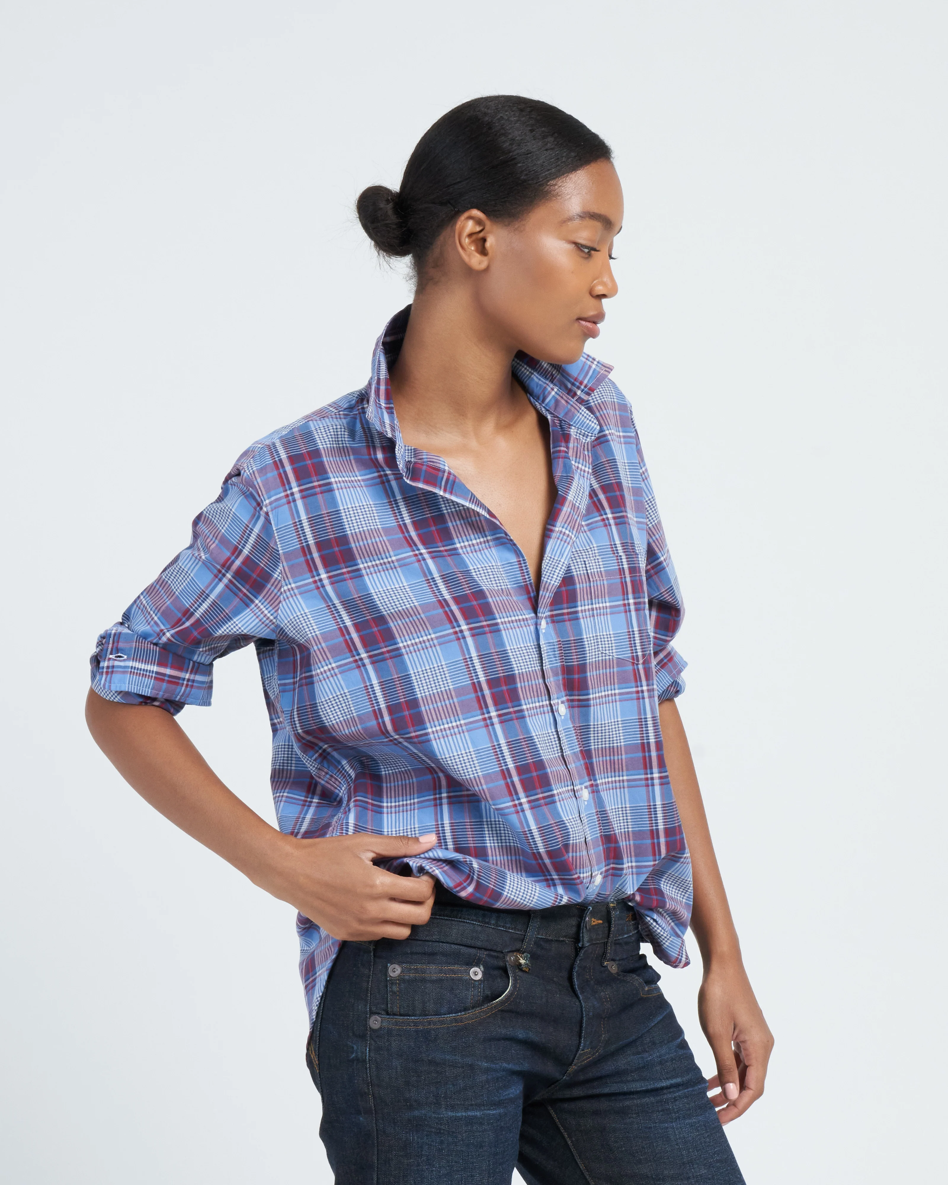 eileen relaxed button-up shirt - red, blue plaid