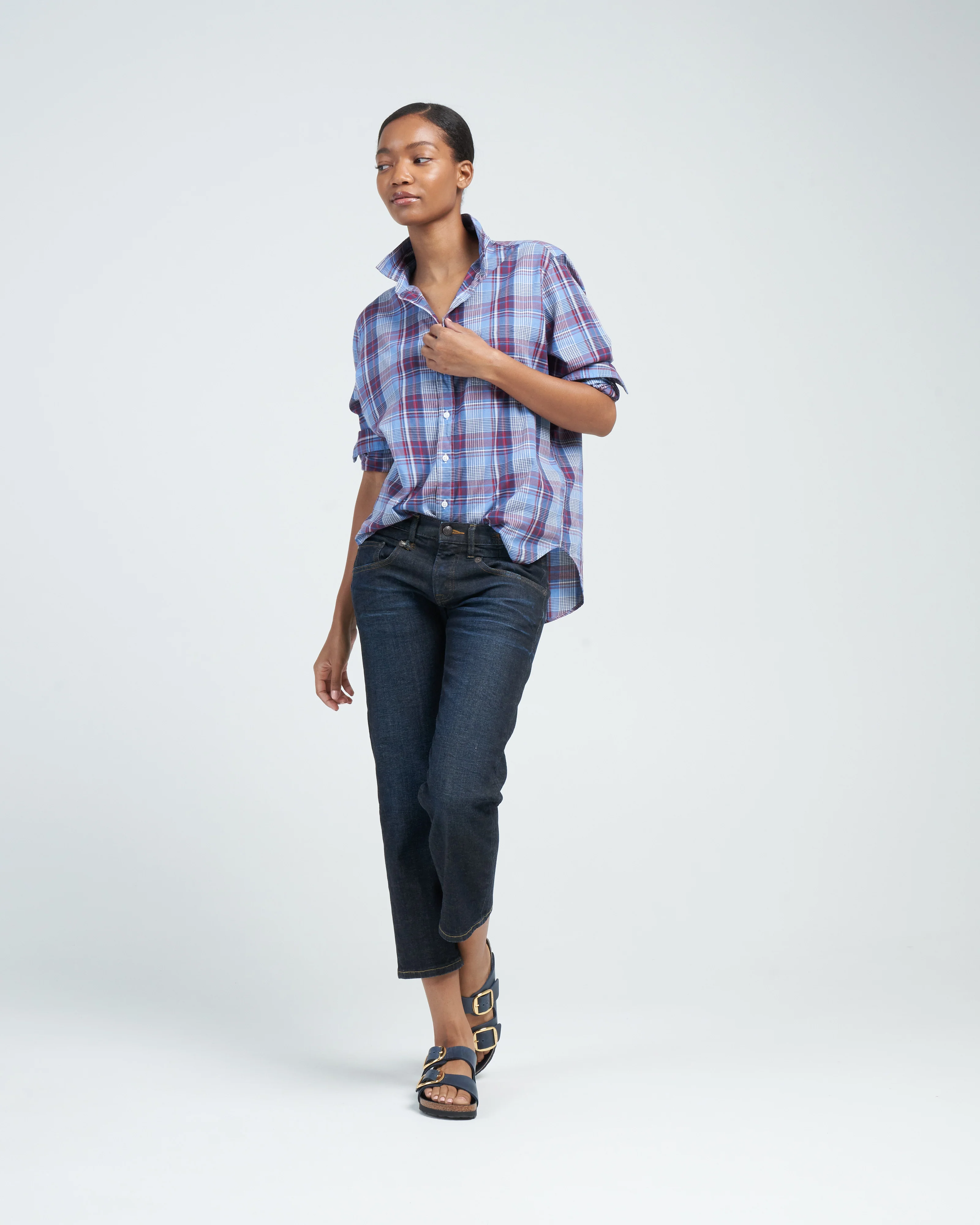 eileen relaxed button-up shirt - red, blue plaid - Image 2