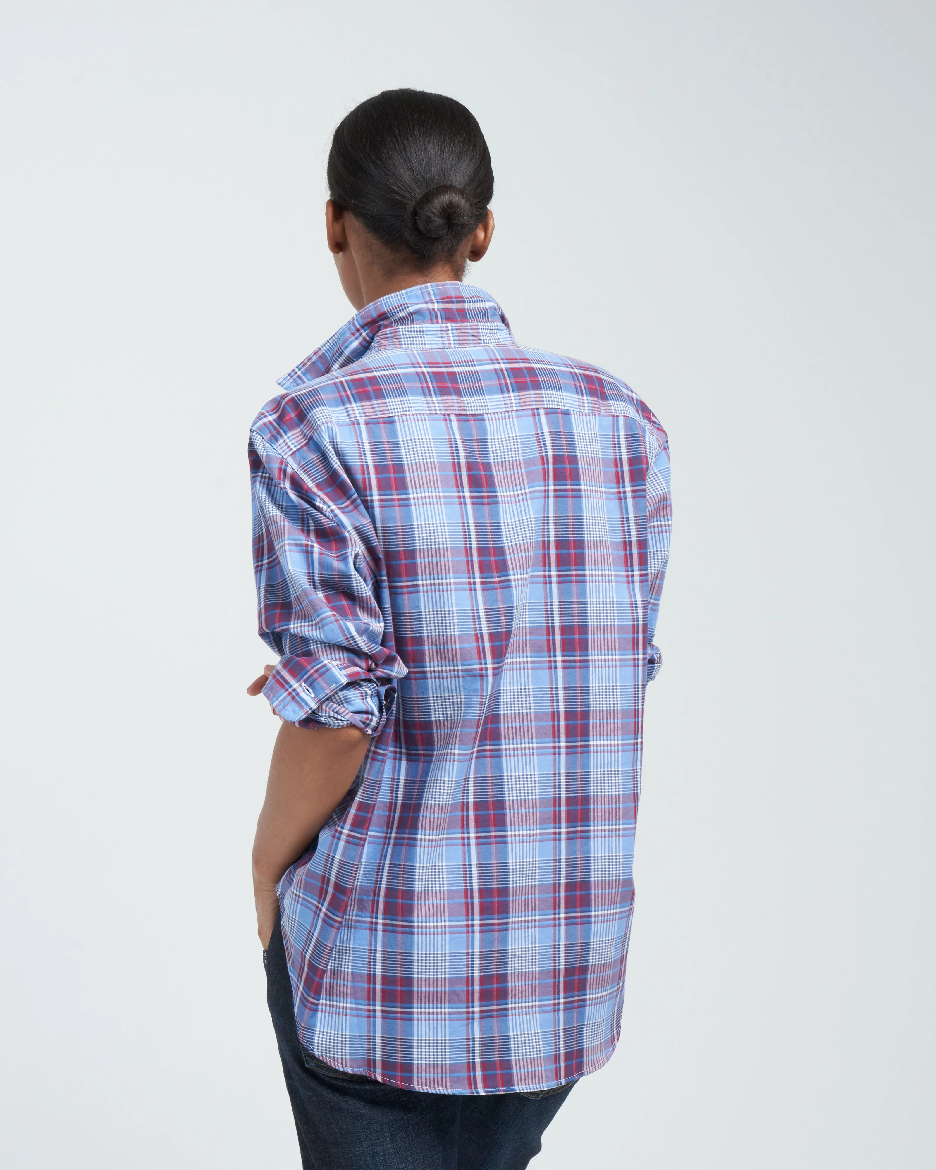 eileen relaxed button-up shirt - red, blue plaid - Image 3