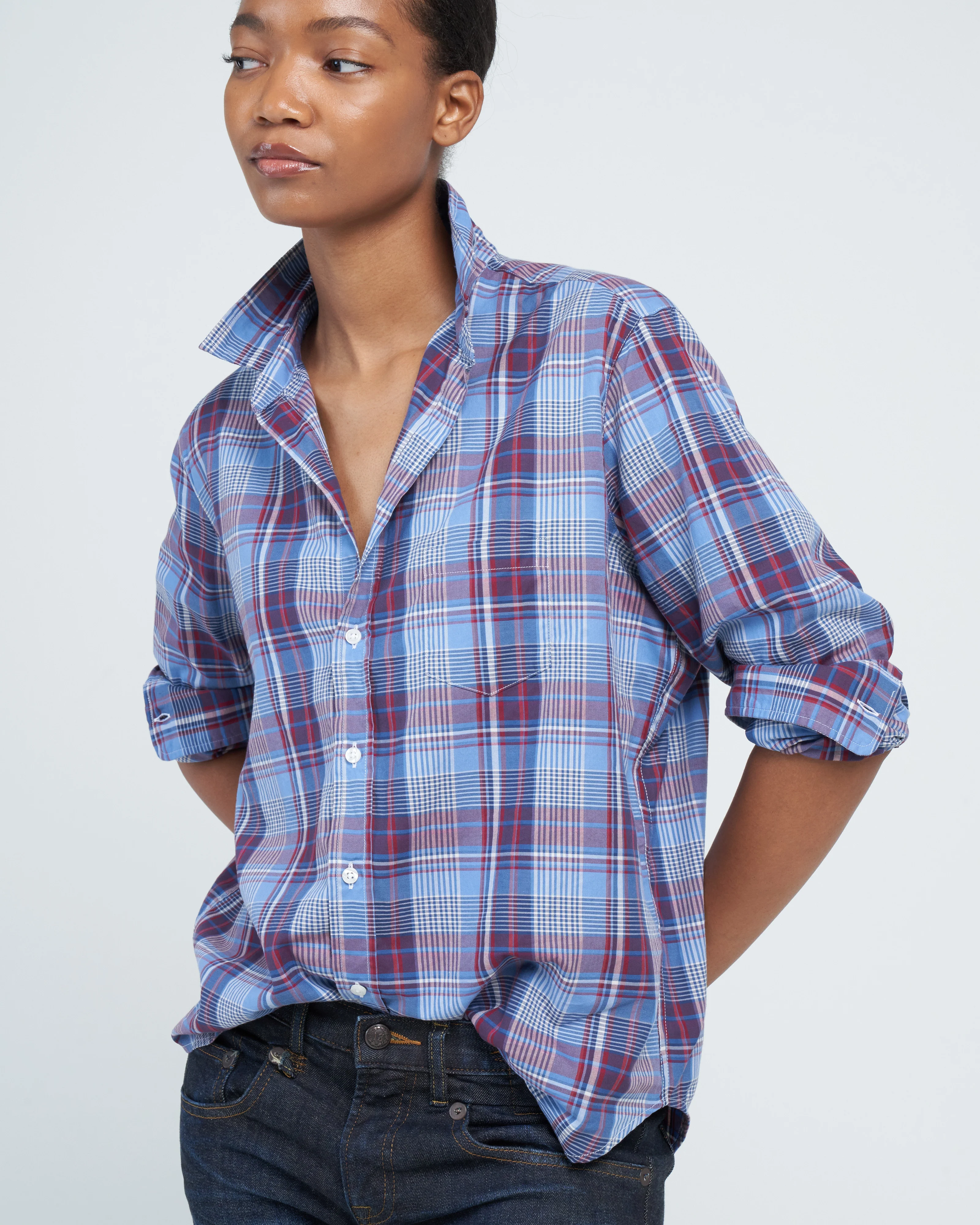 eileen relaxed button-up shirt - red, blue plaid - Image 4