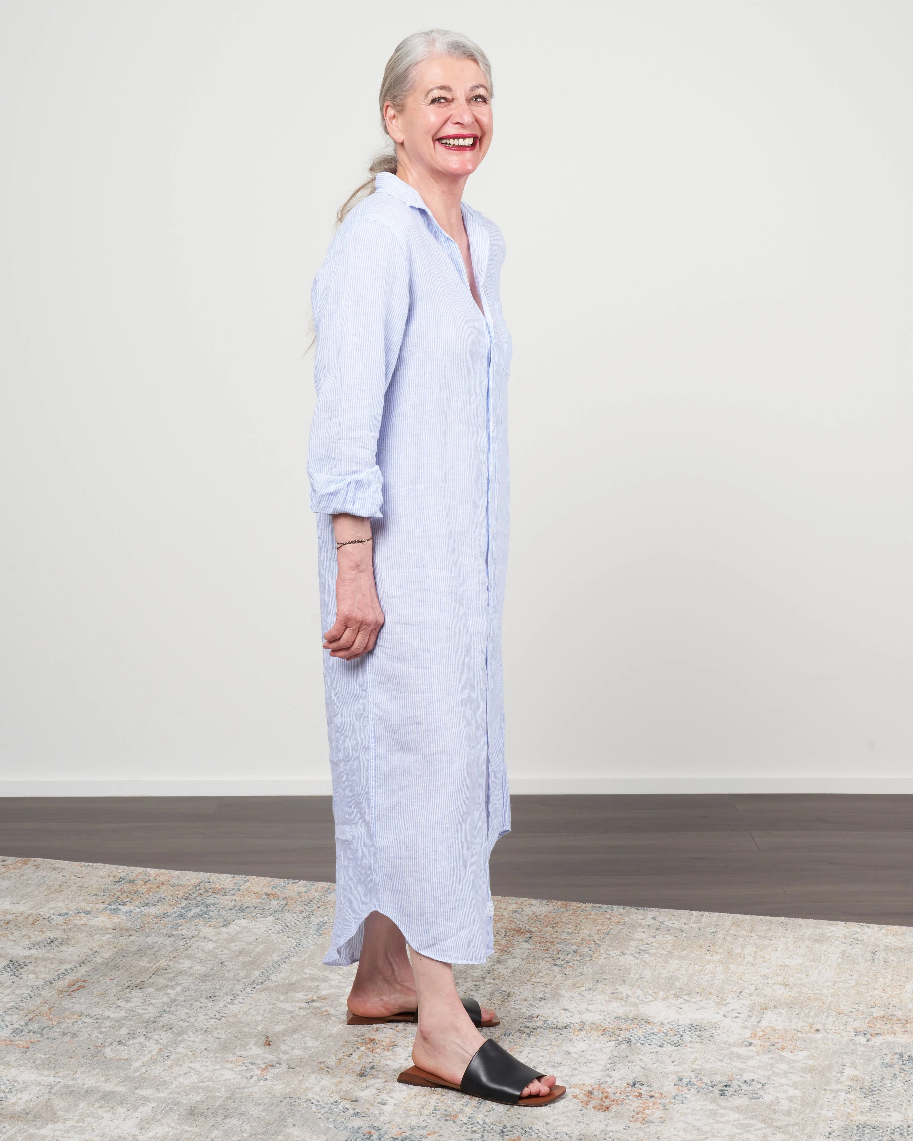 rory woven long dress - blue stripe - Image 2