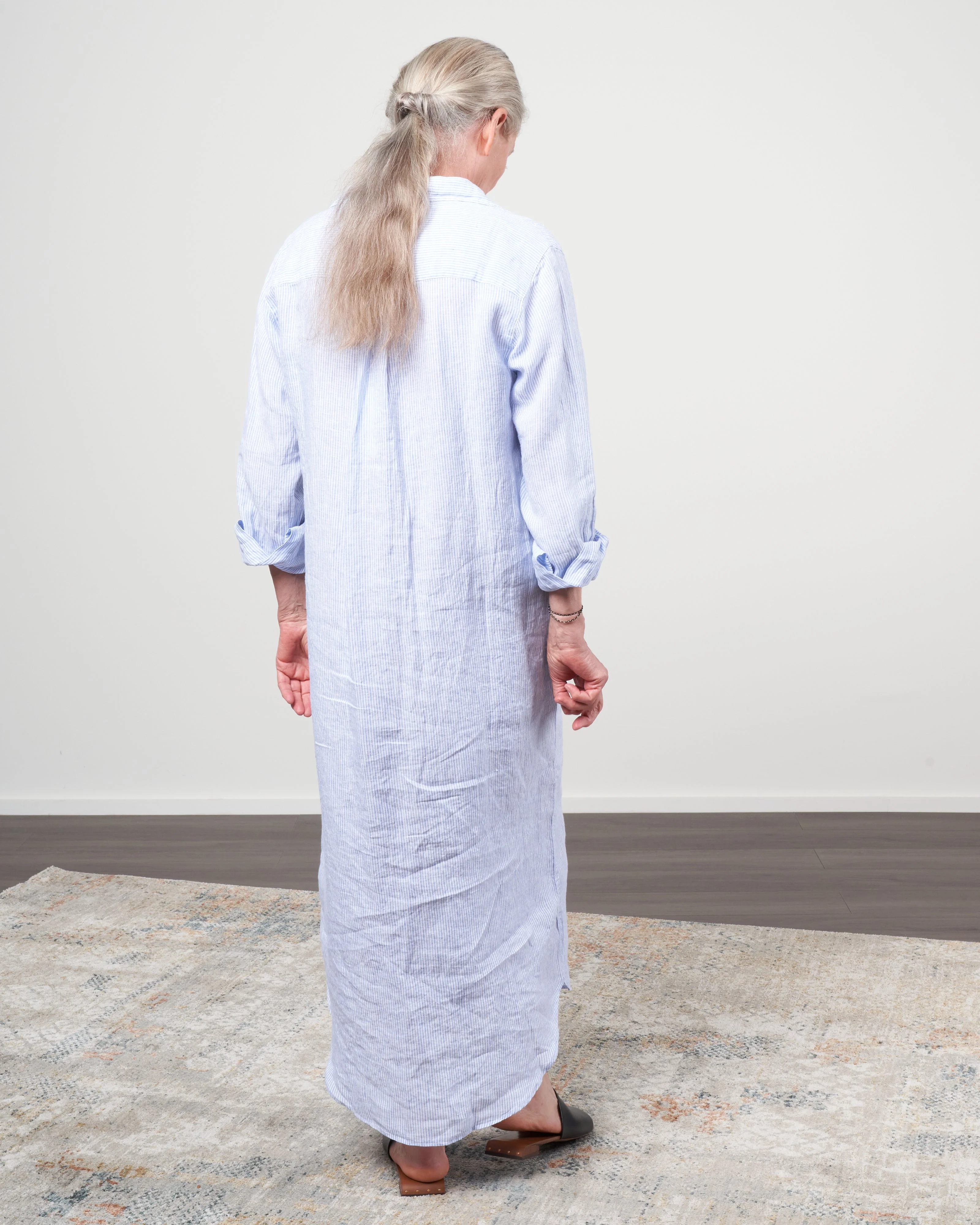 rory woven long dress - blue stripe - Image 3