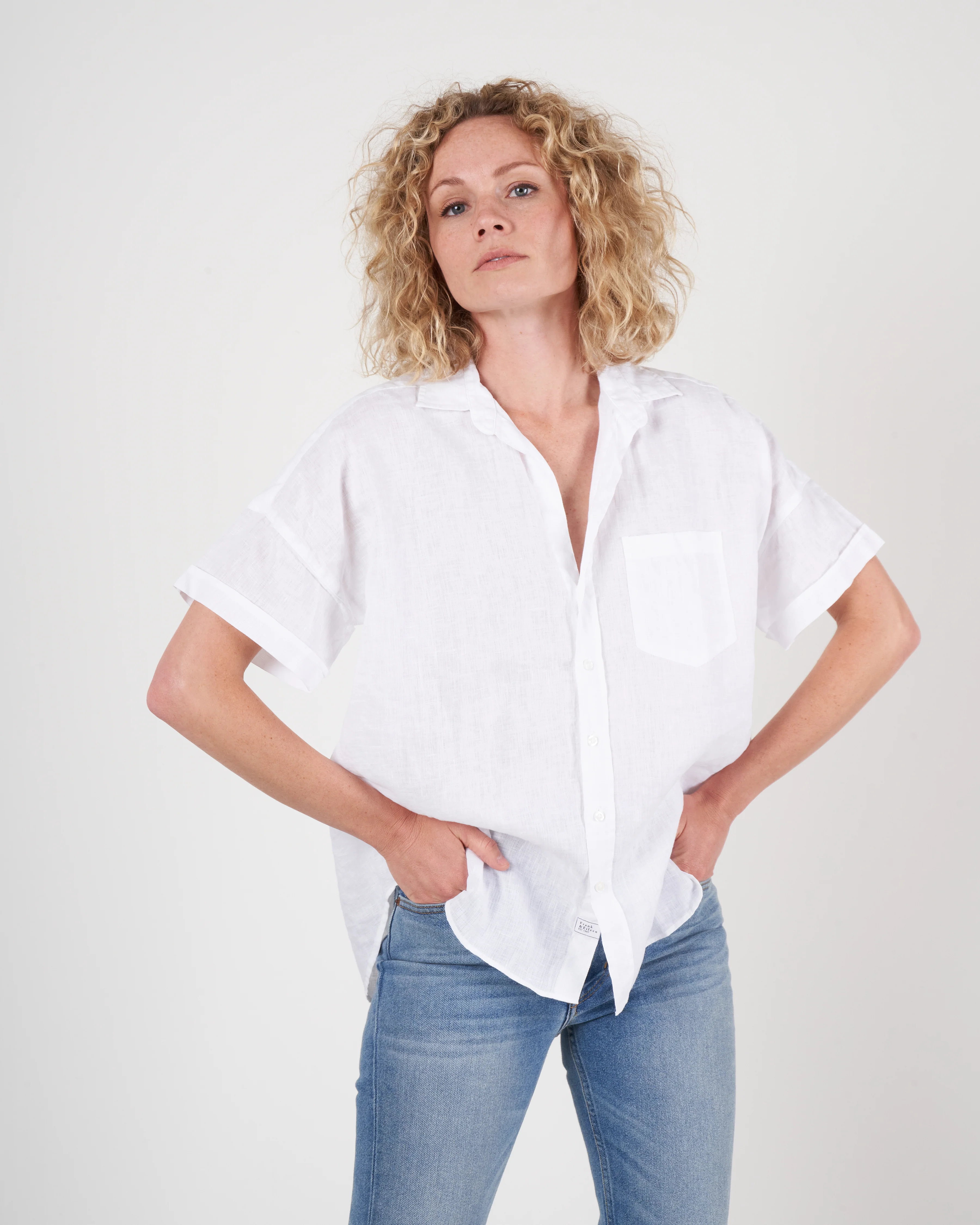 rose woven button up shirt - white linen