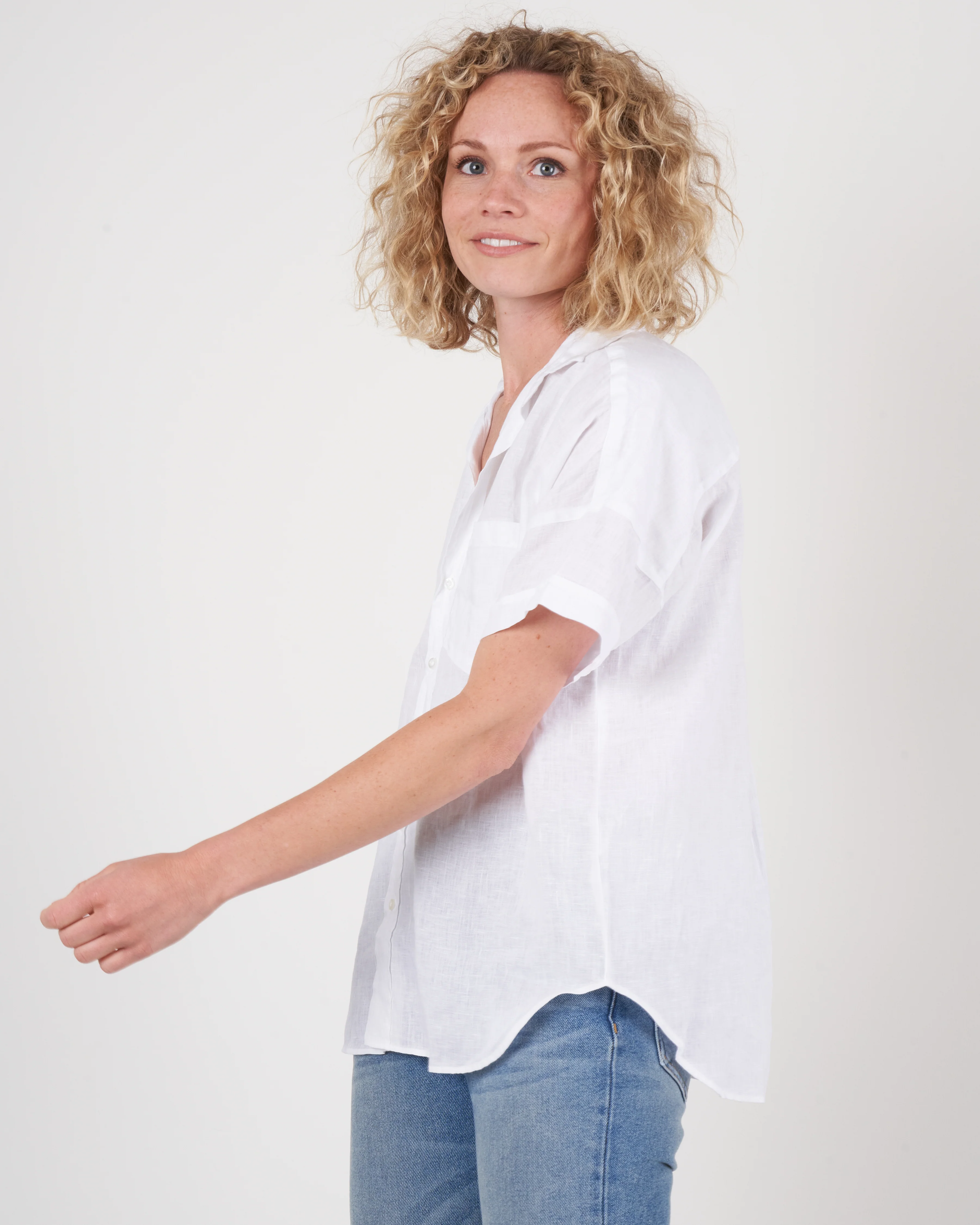 rose woven button up shirt - white linen - Image 2