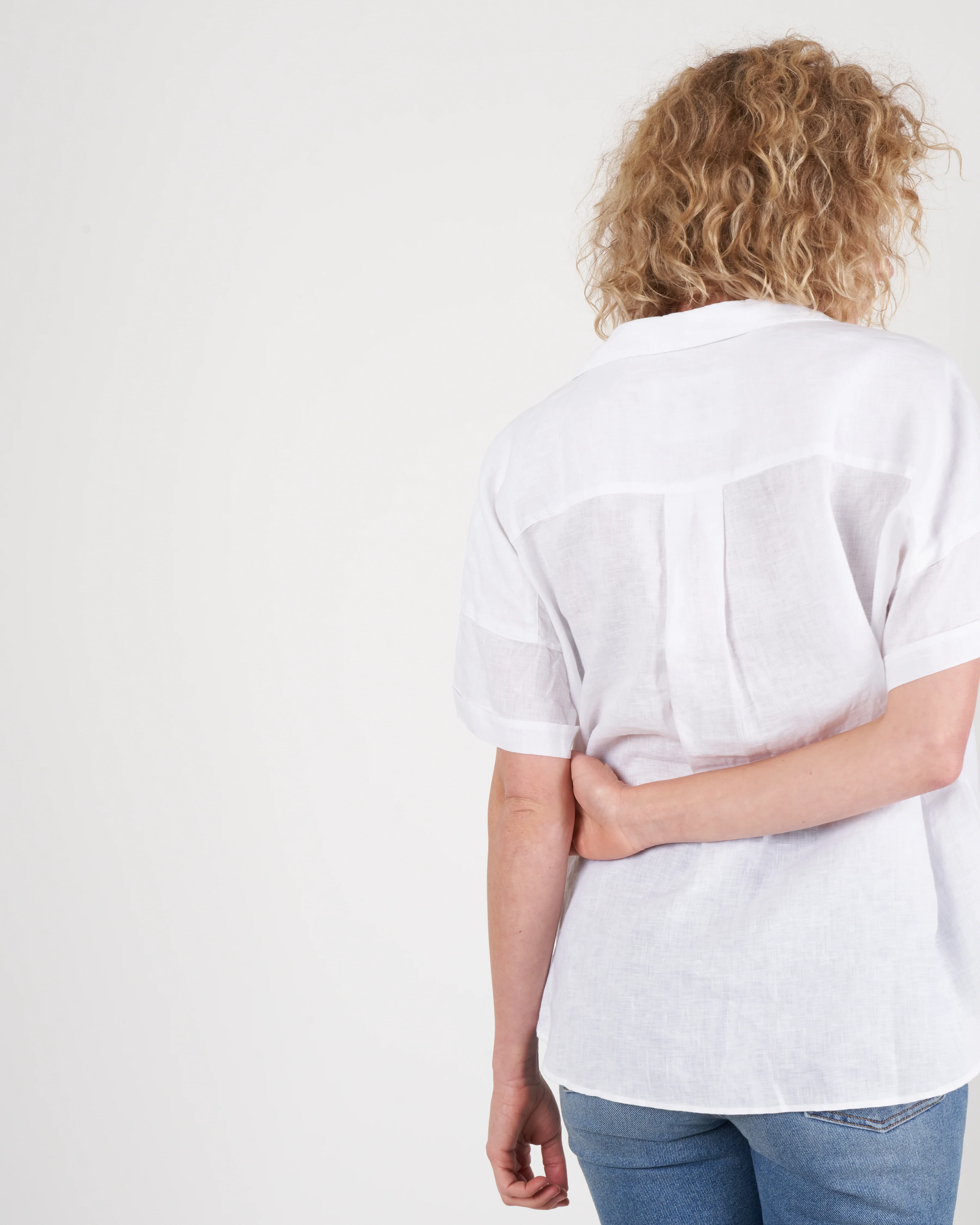 rose woven button up shirt - white linen - Image 3
