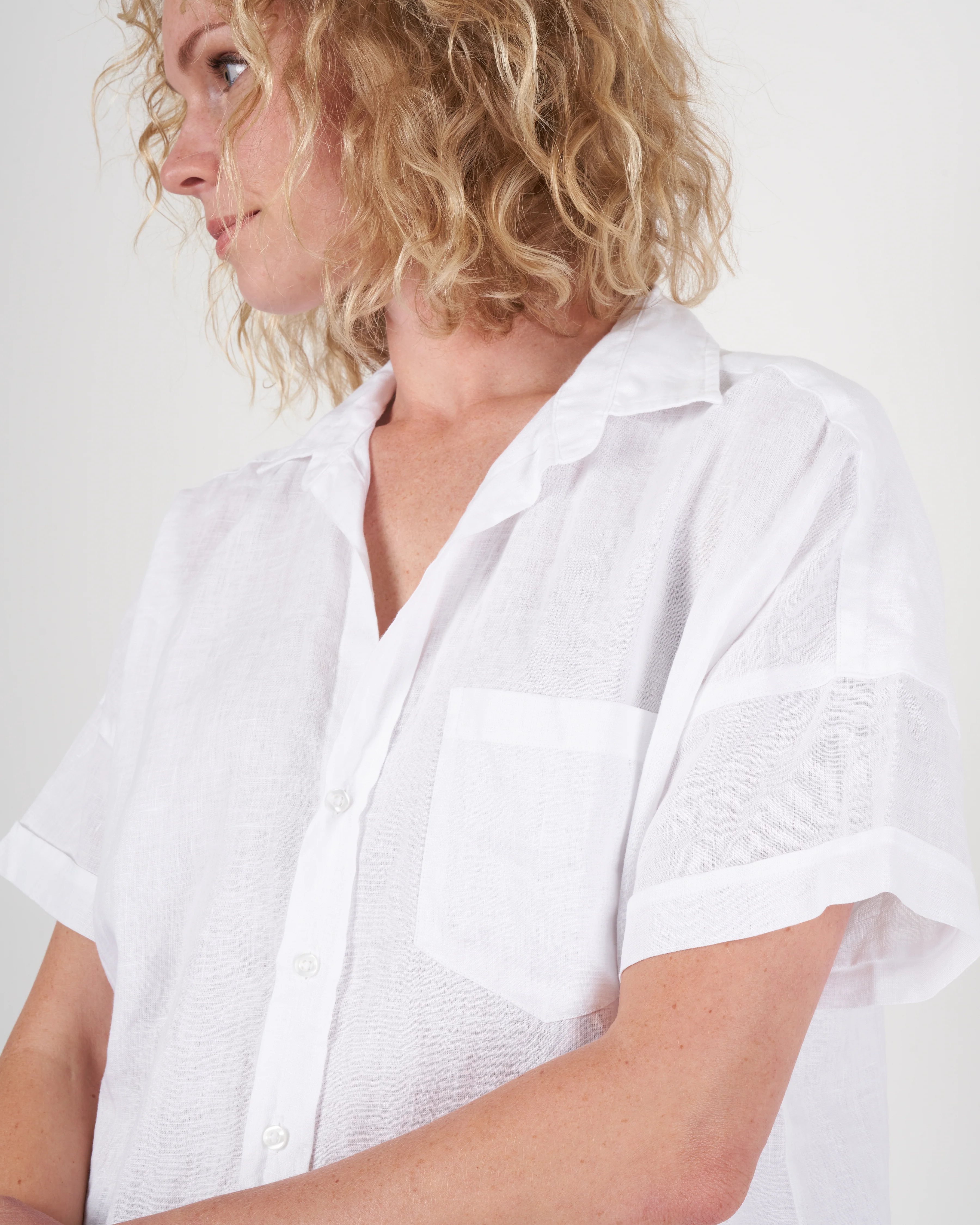rose woven button up shirt - white linen - Image 4
