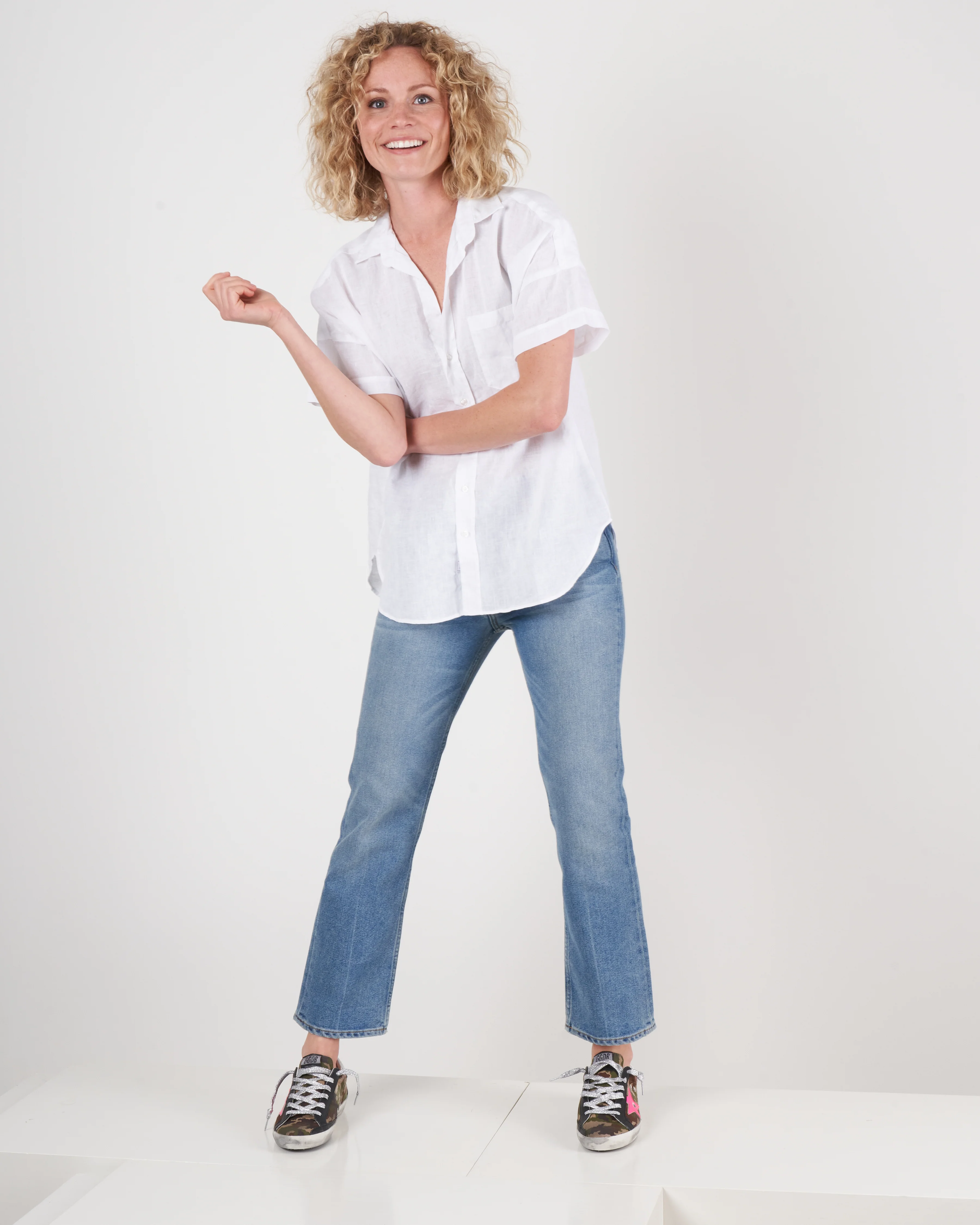 rose woven button up shirt - white linen - Image 5