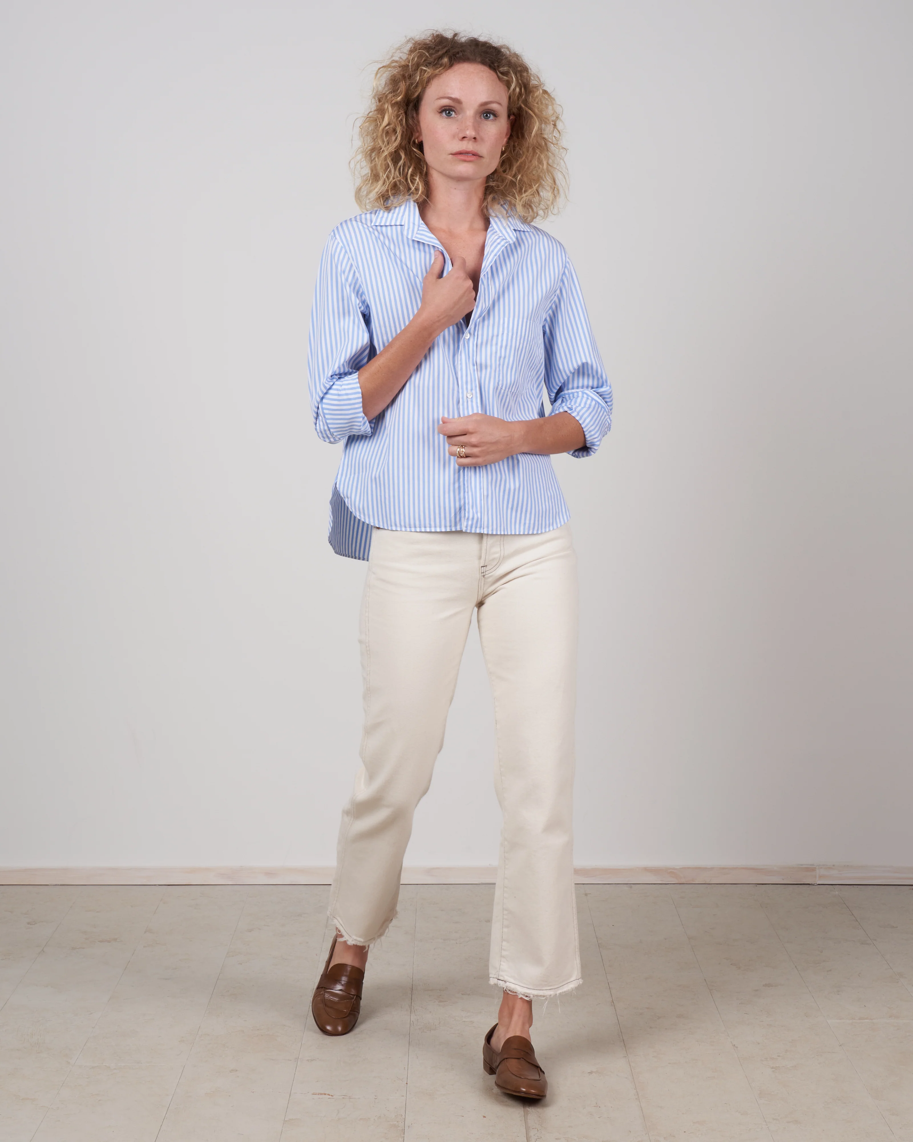 silvio woven button up - blue and white stripe - Image 2